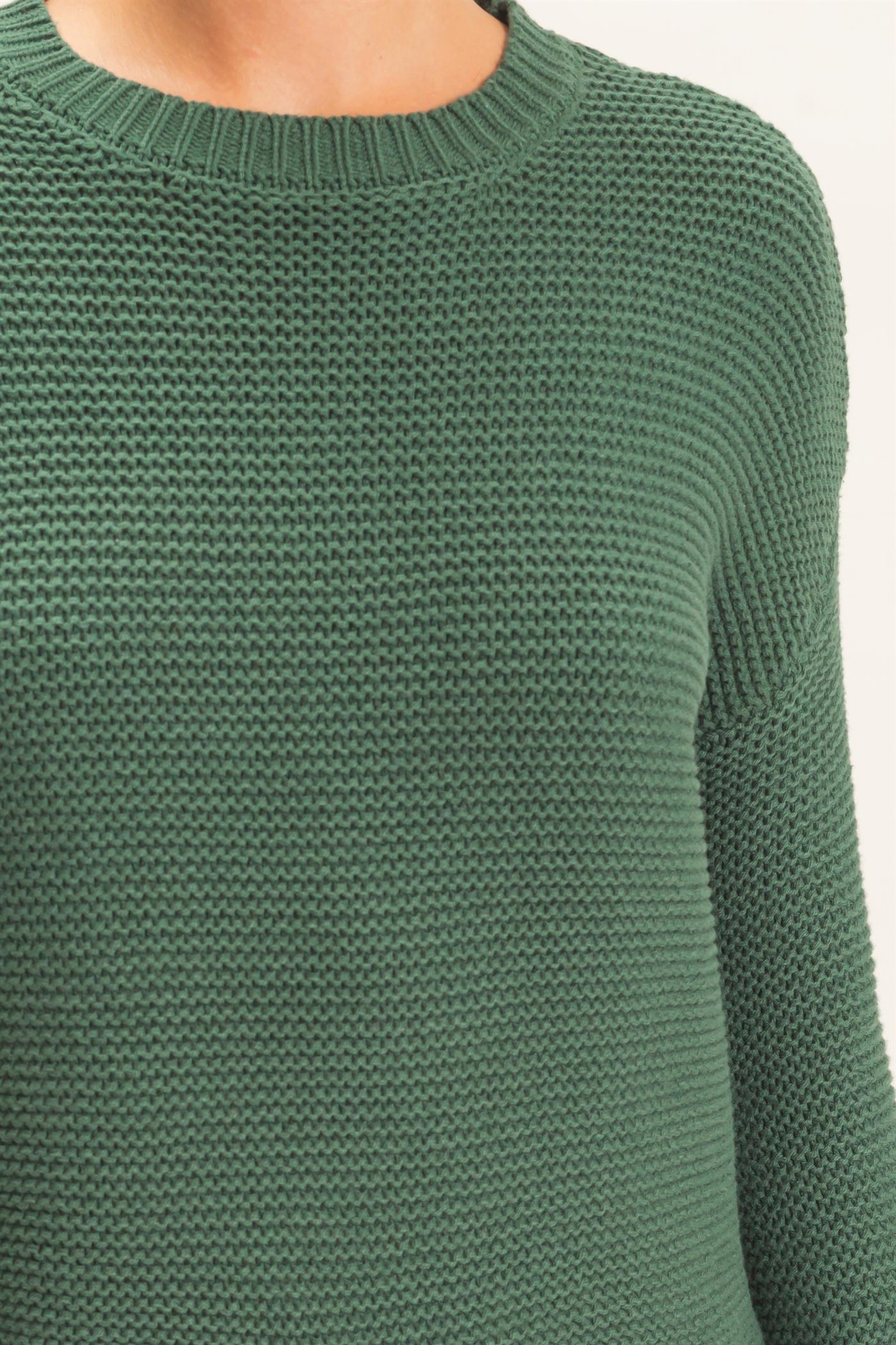 Wholesale Textured Knit Crew Neck Sweater Sweaters DZ26F395 DARK GREEN DOUBLE ZERO