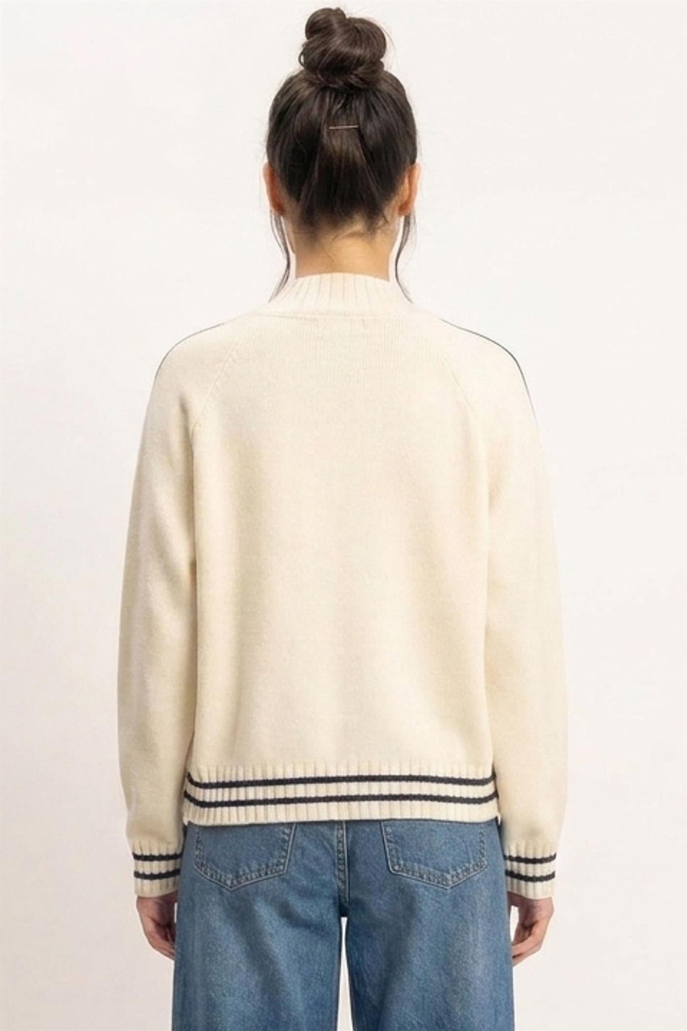 Wholesale Contrast Stripe Zip-Up Sweater Sweaters DZ26E861 CREAM DOUBLE ZERO