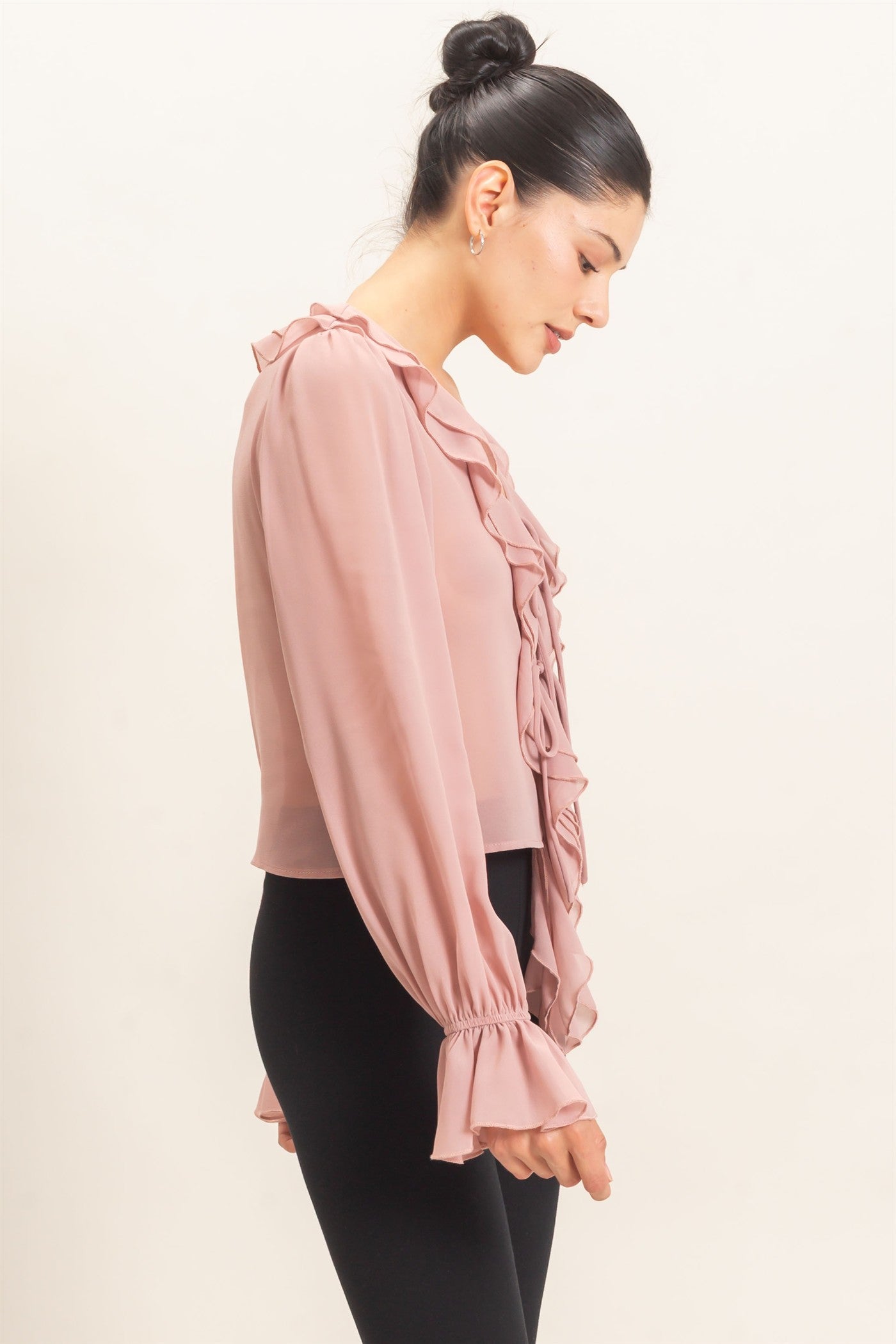 Wholesale Ruffled V-Neck Blouse Blouses HF26F066 MAUVE HYFVE