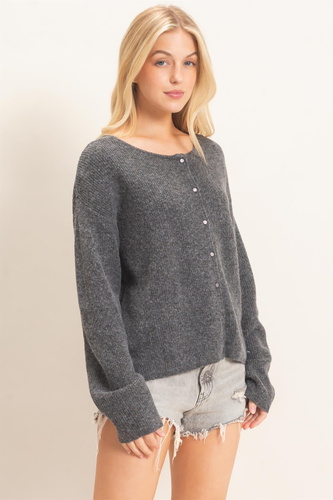 Wholesale Ribbed Cardigan Cardigans HF26E630 CHARCOAL HYFVE