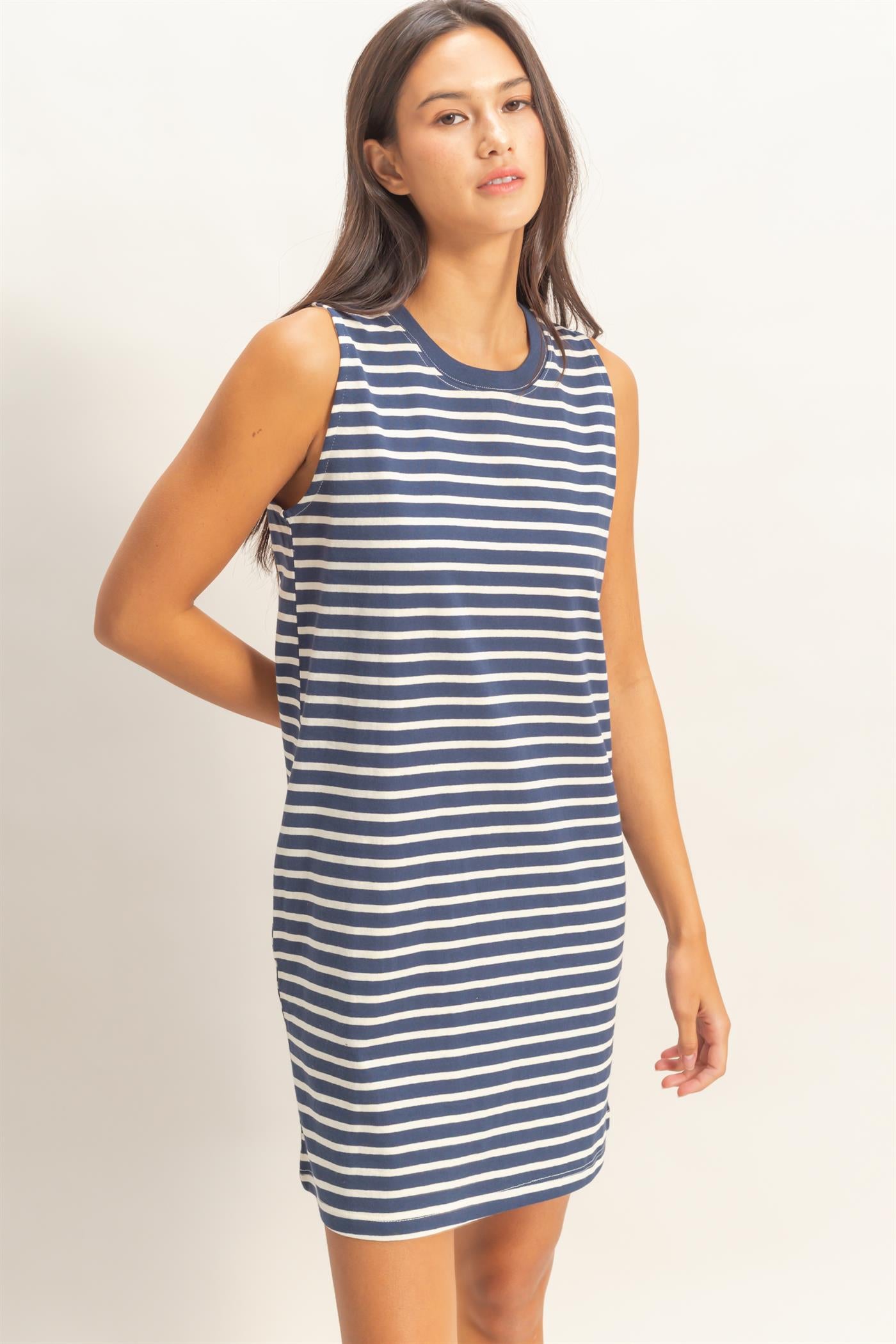 Wholesale Striped Sleeveless Mini Dress Dresses DZ26C068 NAVY DOUBLE ZERO