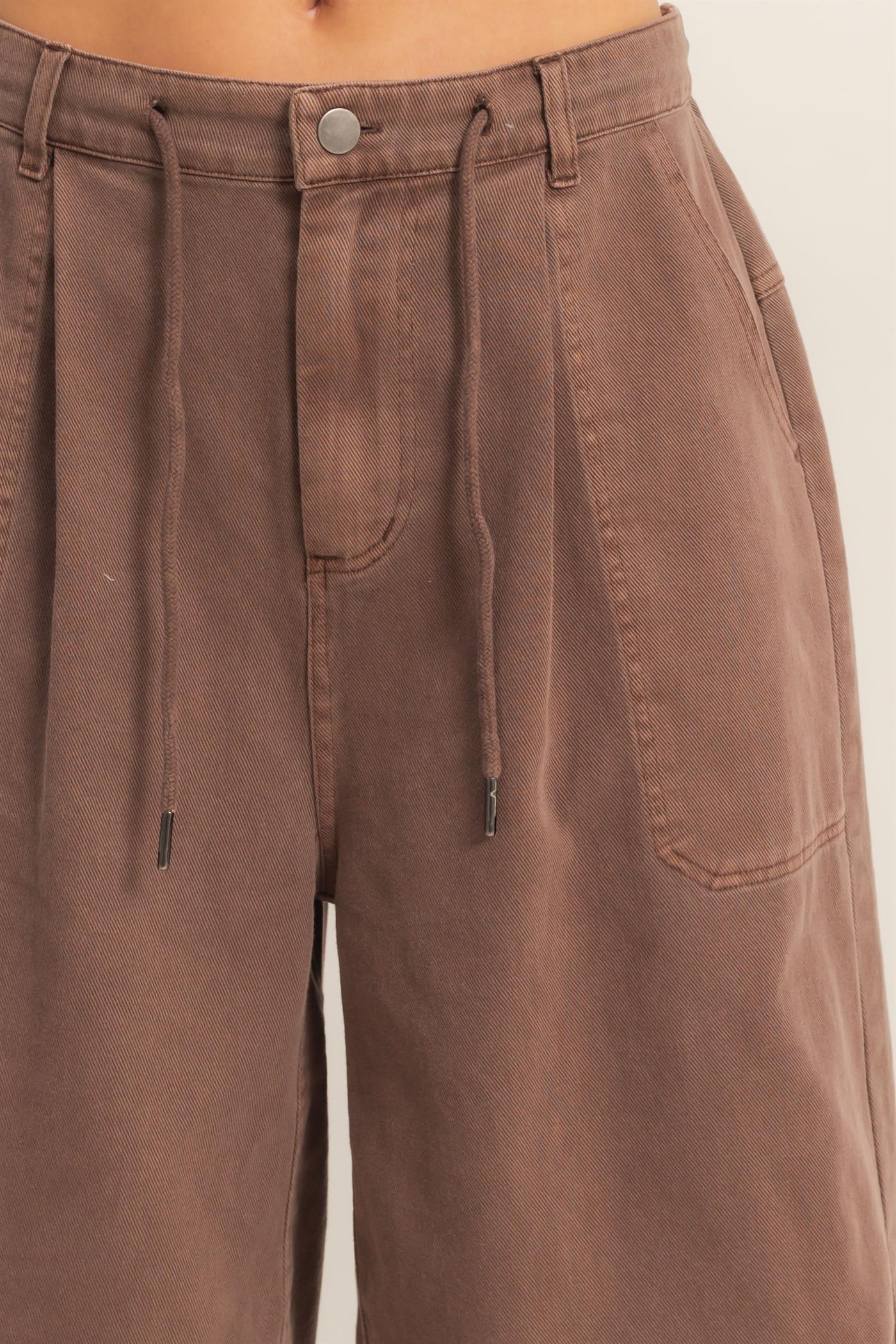 Wholesale Drawstring Waist Wide Leg Jorts Shorts DZ26F283 CHOCOLATE DOUBLE ZERO