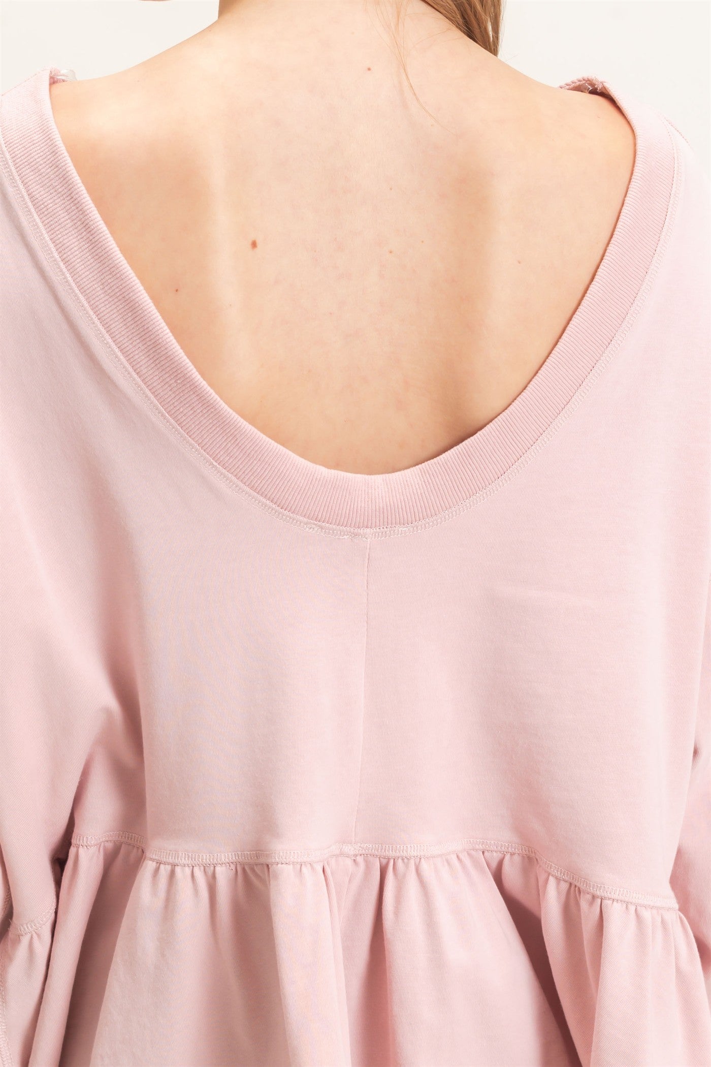 Wholesale Ruffled Hem Long Sleeve Top Clothing Tops HF26E065 PALE BLUSH HYFVE