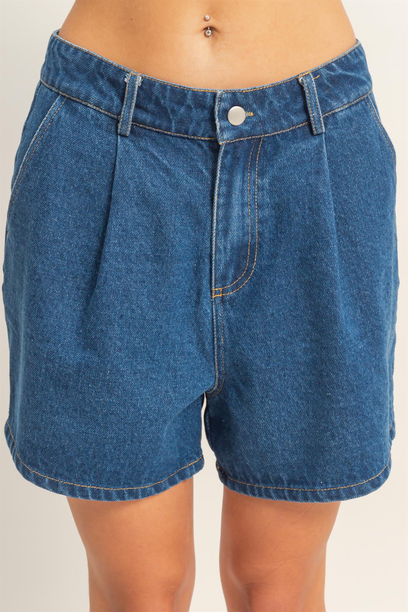 Wholesale Enzyme Wash Denim Shorts Shorts HF26A152-D BLUE HYFVE