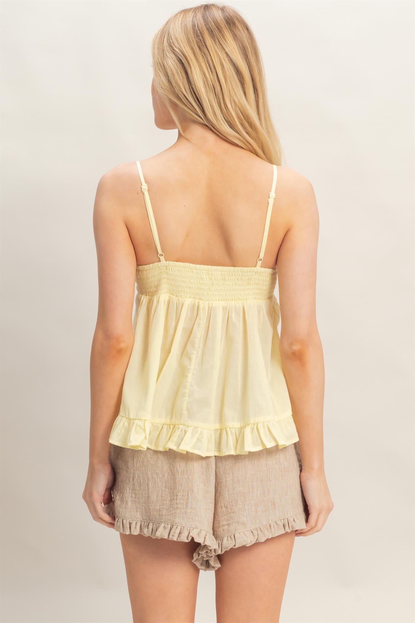 Wholesale Strappy Lace Trim Ruffle Top Clothing HF26A851 BUTTER HYFVE
