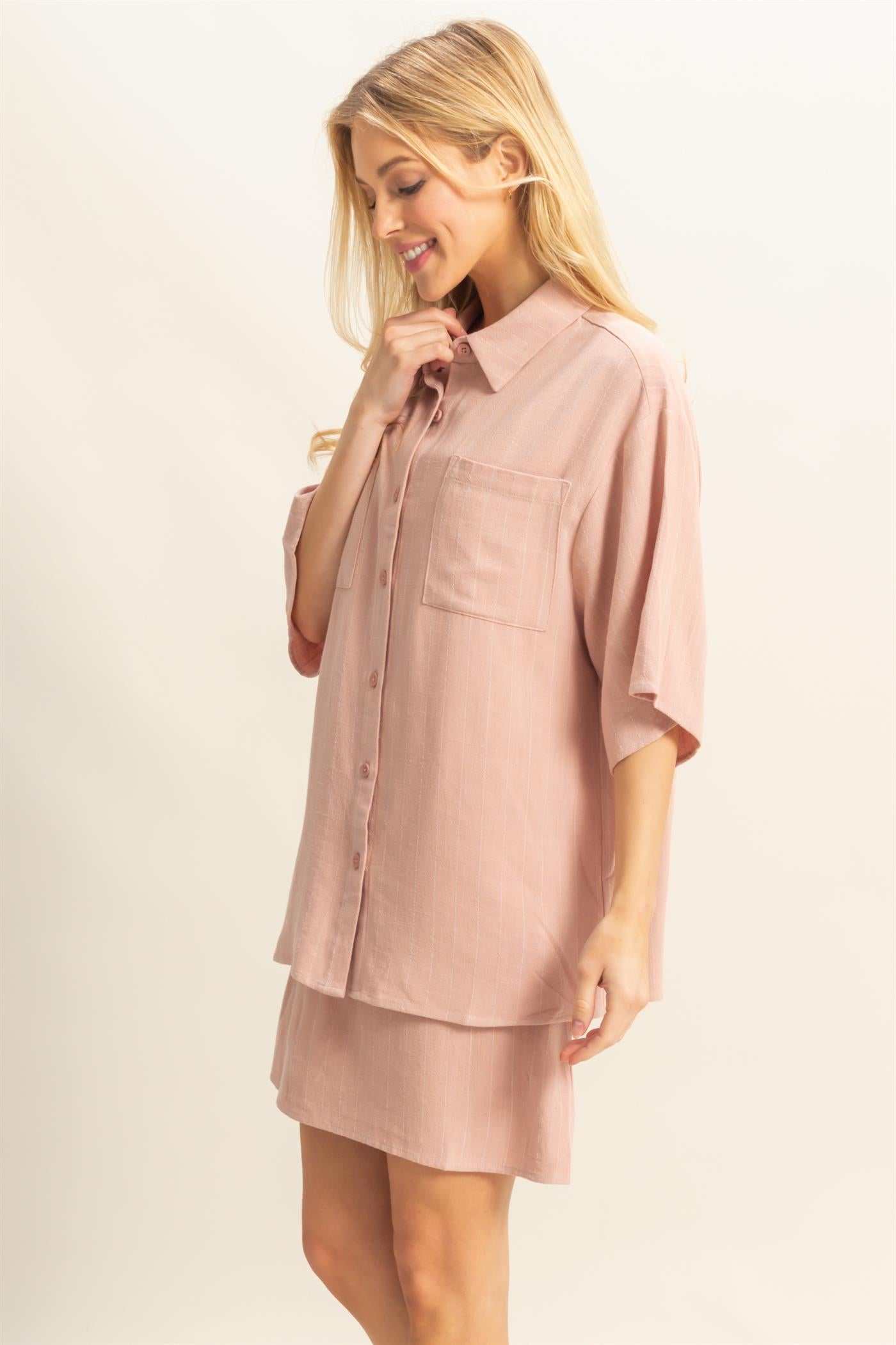 Wholesale Stripe Shirt And Dress Set Clothing HF25E086-SET MAUVE HYFVE