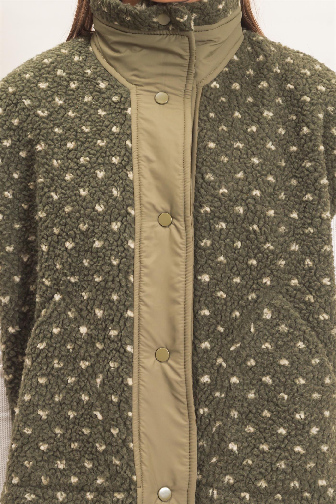 Wholesale Polka Dot Sherpa Vest Outerwear DZ26F260 DARK OLIVE DOUBLE ZERO