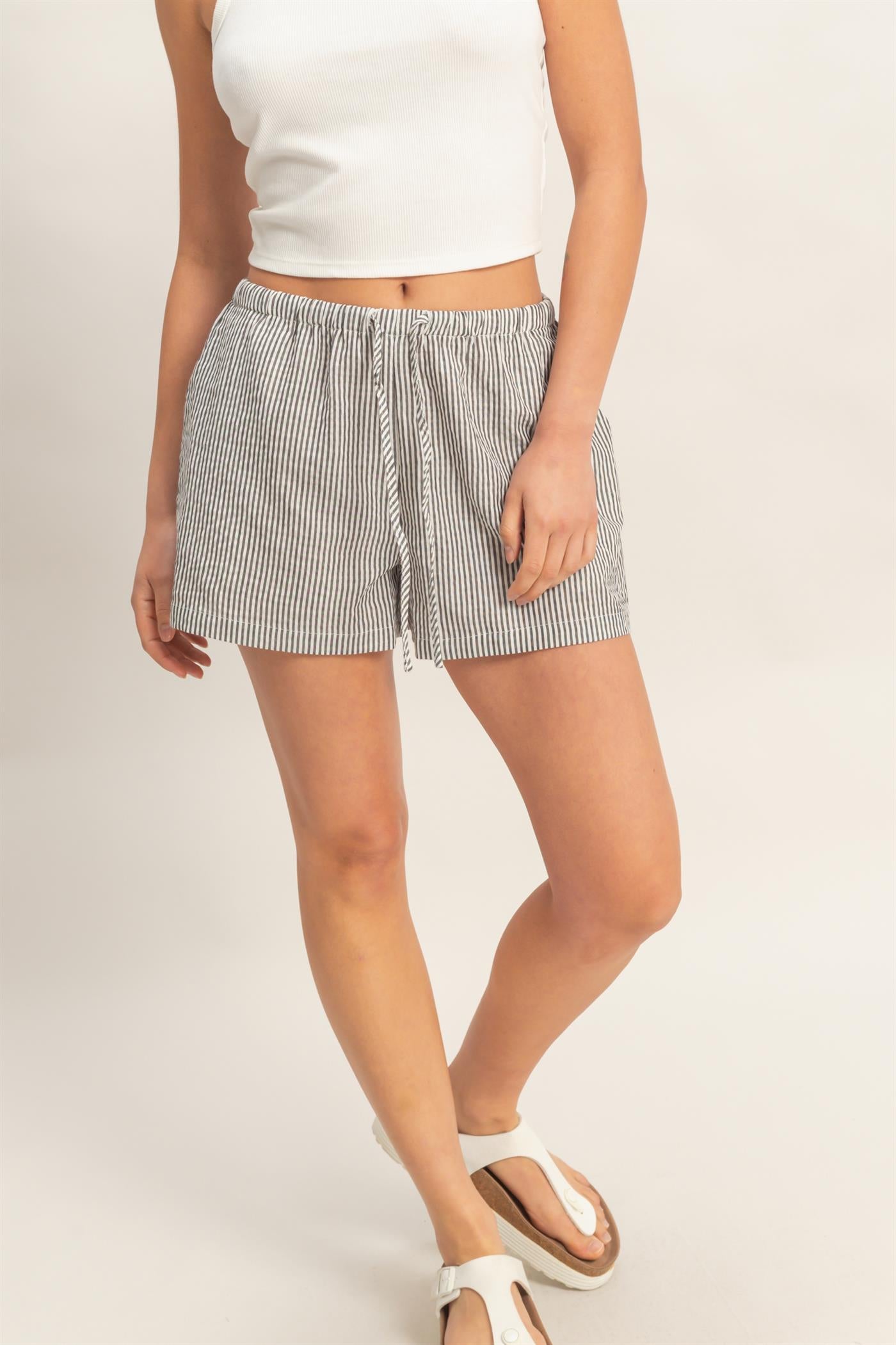 Wholesale Striped Drawstring Waist Shorts Shorts DZ26A747 BLACK DOUBLE ZERO