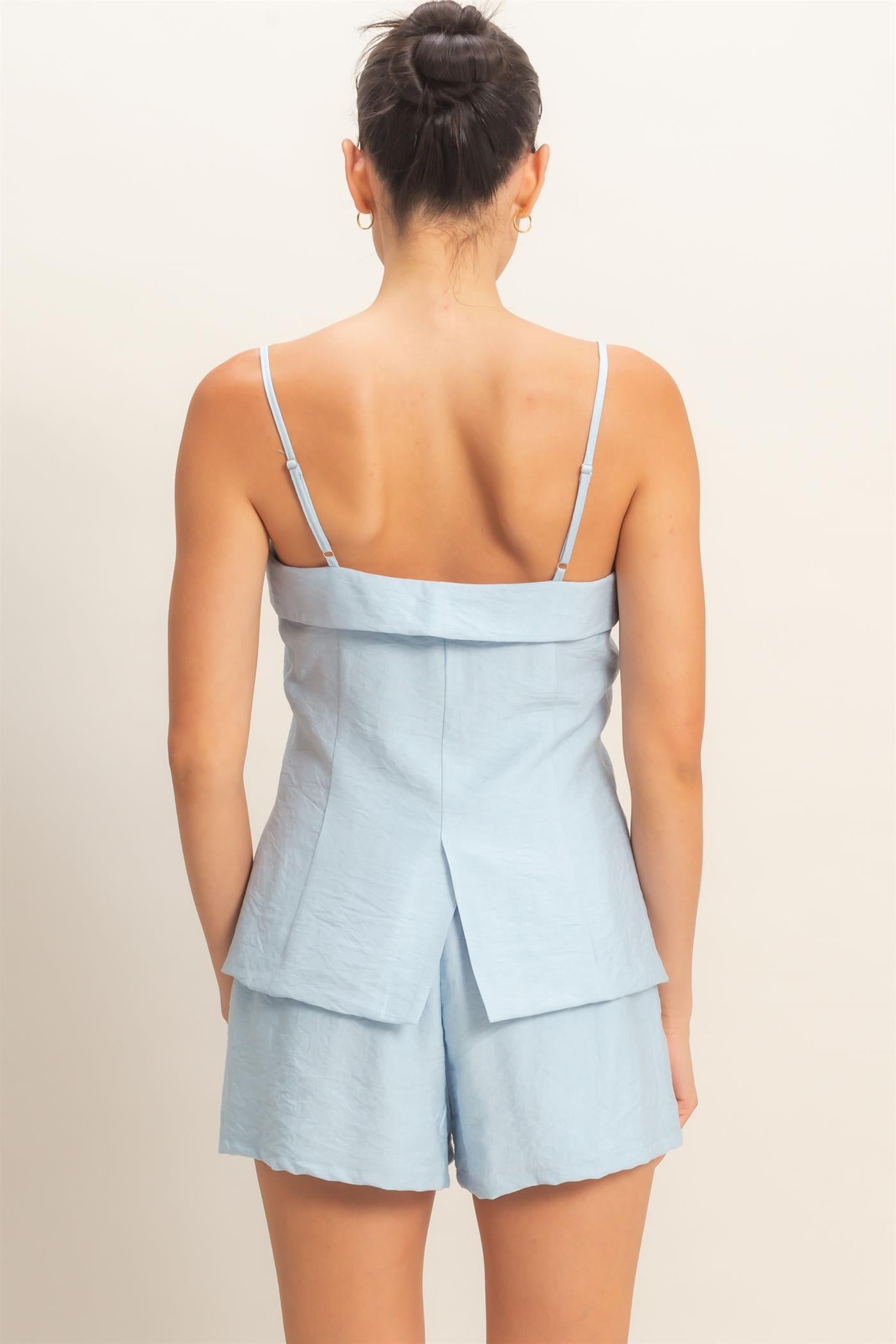 Wholesale Strap Buttoned Top And Shorts Set Clothing DZ26C115-SET ICE BLUE HYFVE