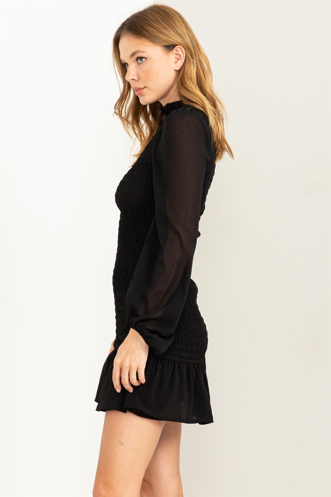 Wholesale Smocked Ruffled Mini Dress Dresses HF23G430 BLACK HYFVE