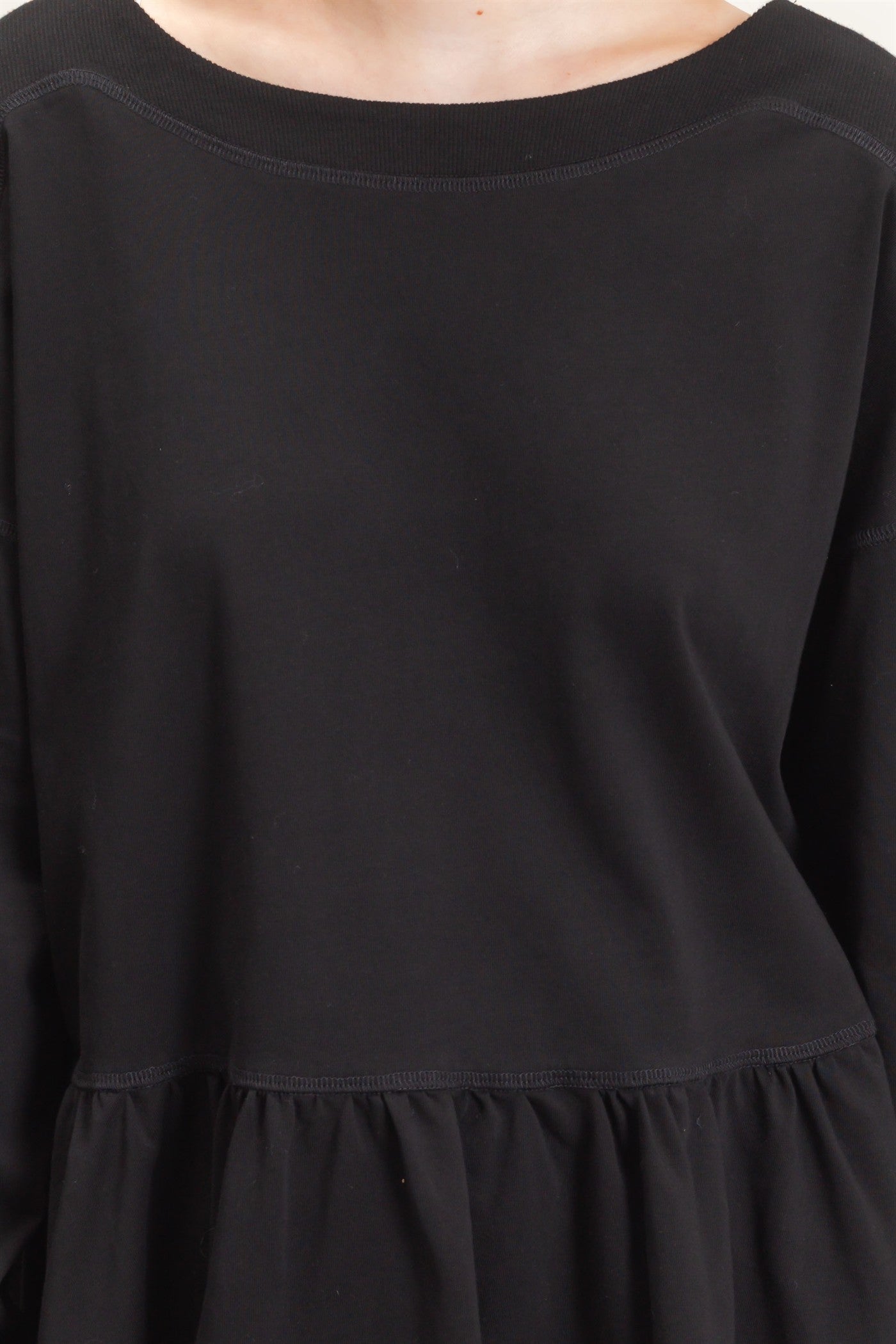 Wholesale Ruffled Hem Long Sleeve Top Clothing Tops HF26E065 BLACK HYFVE
