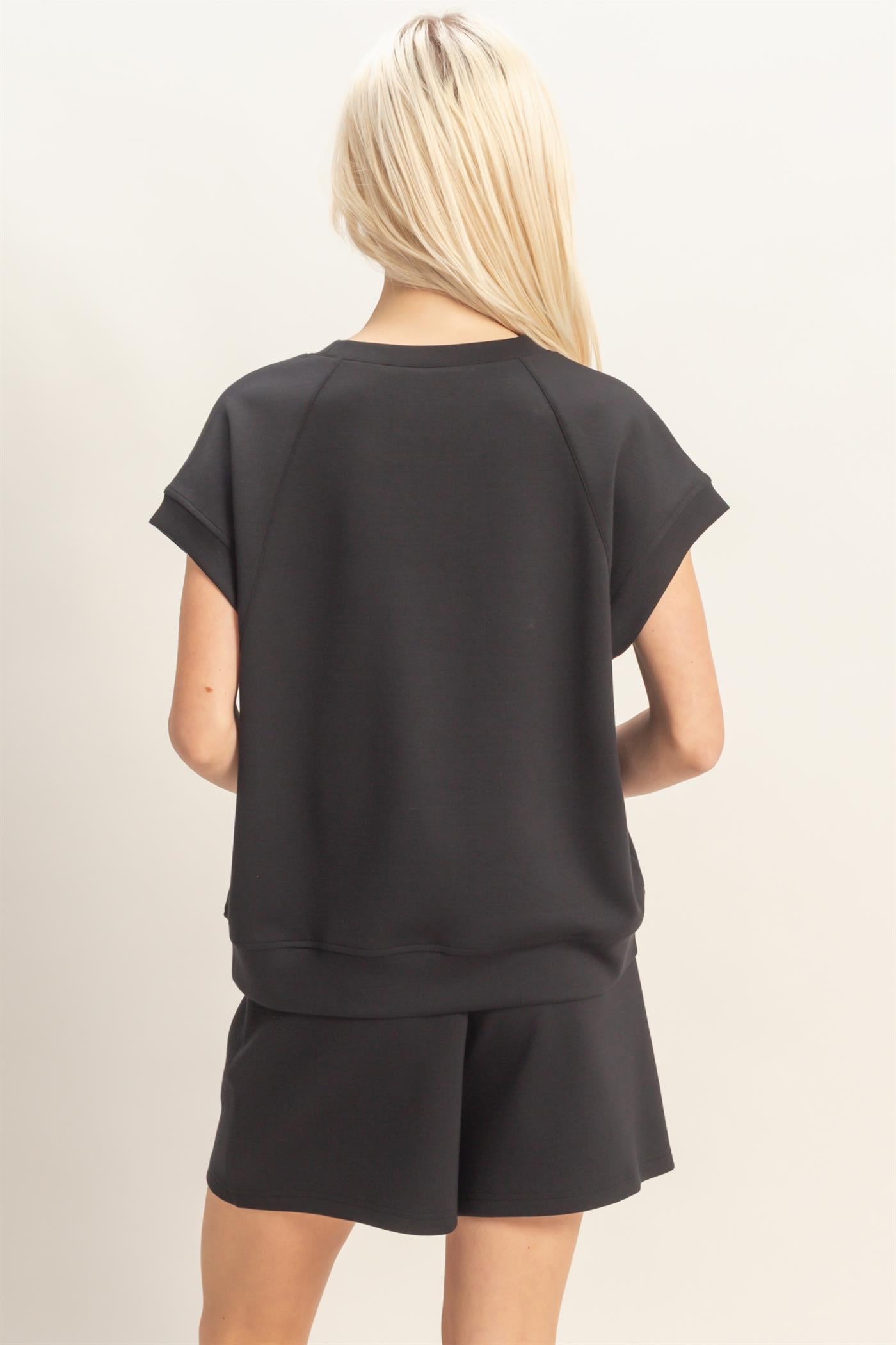 Wholesale Crew Neck Sleeveless Top And Shorts Set Clothing DZ26C575-SET BLACK DOUBLE ZERO