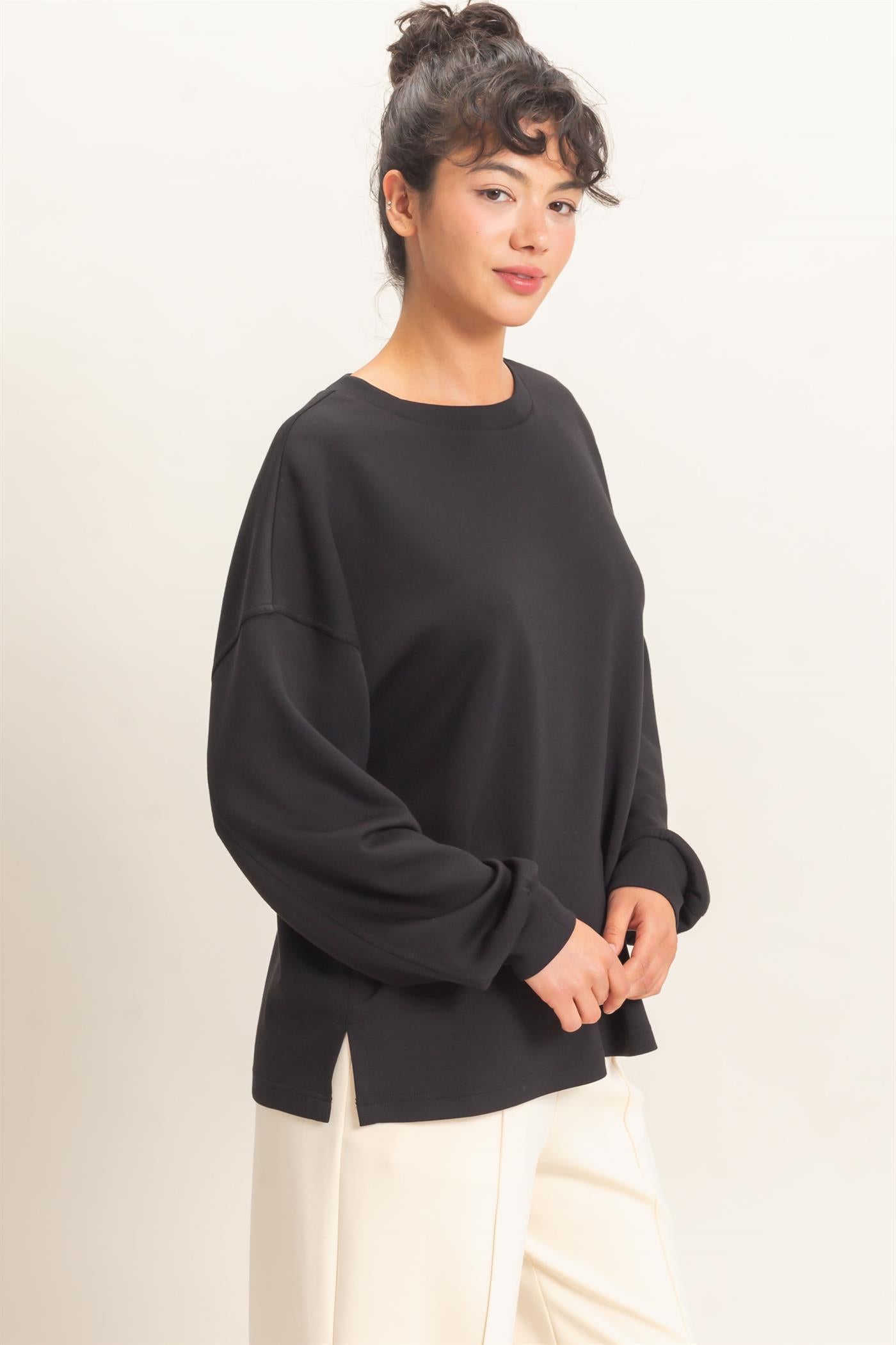 Wholesale Oversized Crew Neck Top Sweatshirts DZ26E388 BLACK DOUBLE ZERO
