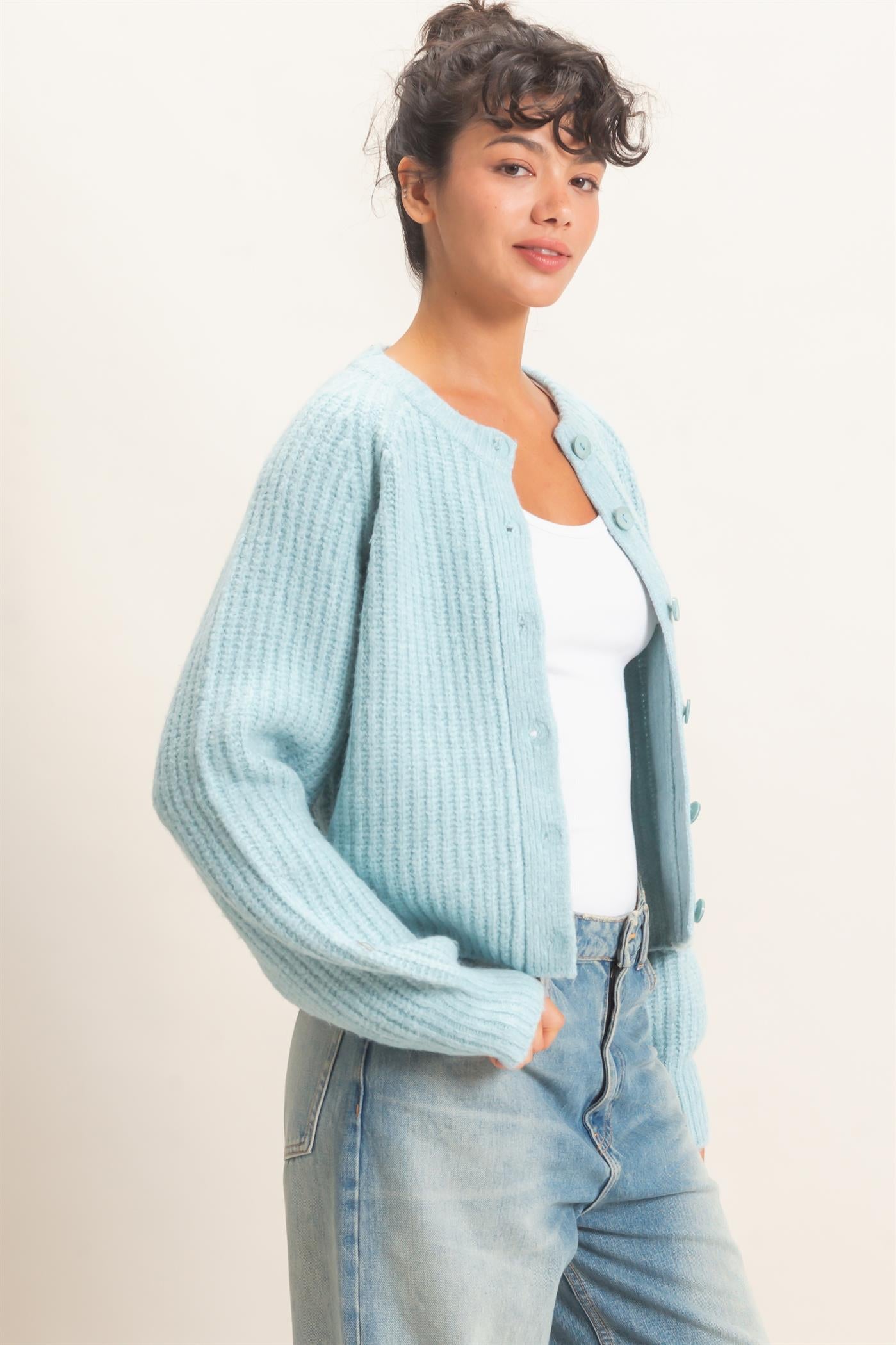 Wholesale Ribbed Button Front Cardigan Cardigans DZ26E109 STEEL BLUE DOUBLE ZERO