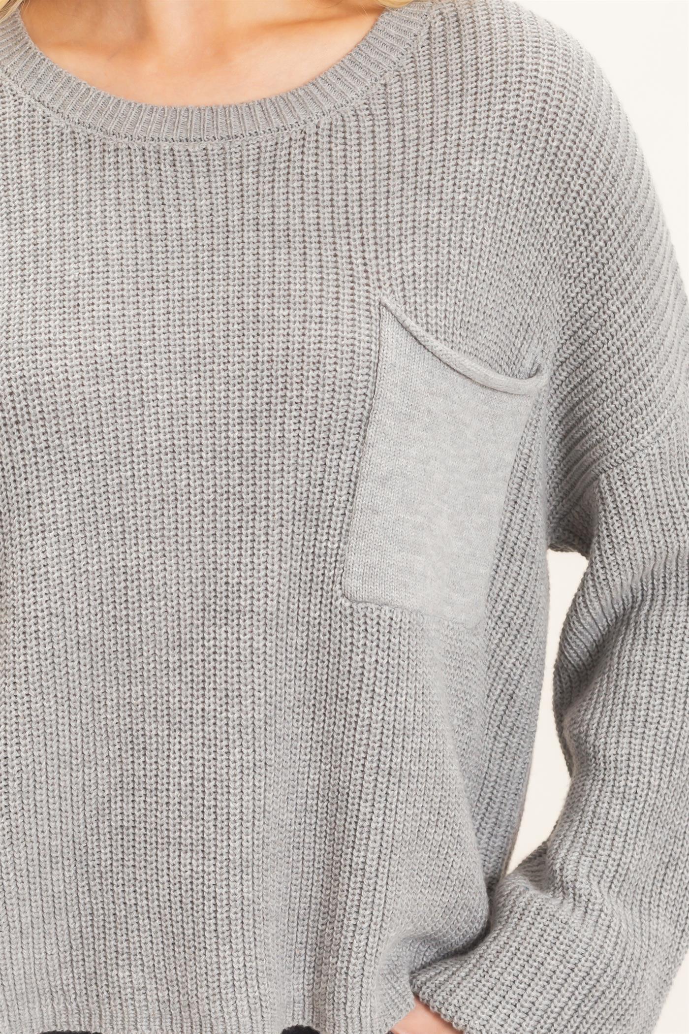 Wholesale Ribbed Drop Shoulder Sweater Sweaters HF26F181 H.GRAY HYFVE