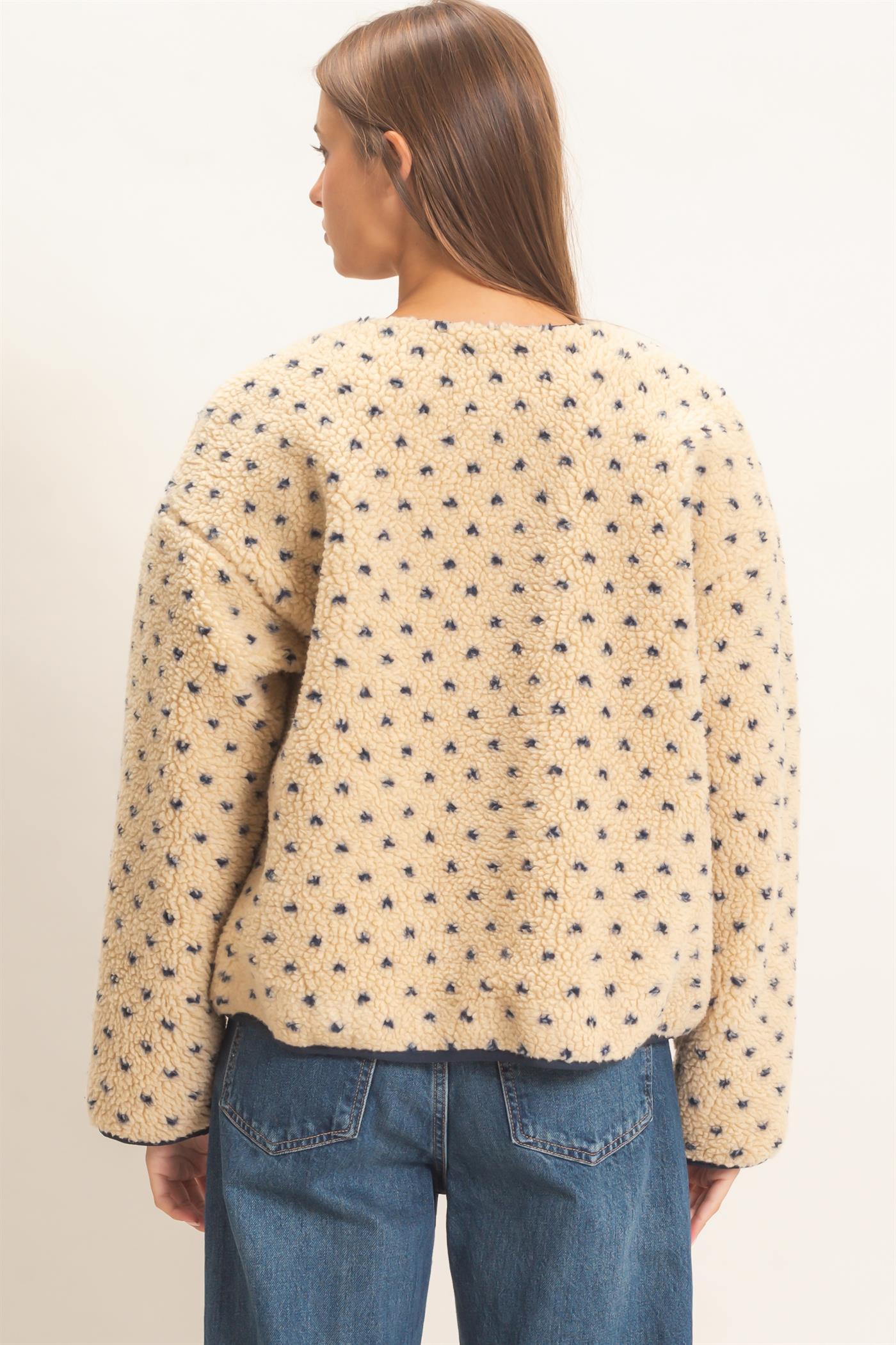 Wholesale Polka Dot Sherpa Jacket Coats & Jackets DZ26F160 NAVY DOUBLE ZERO