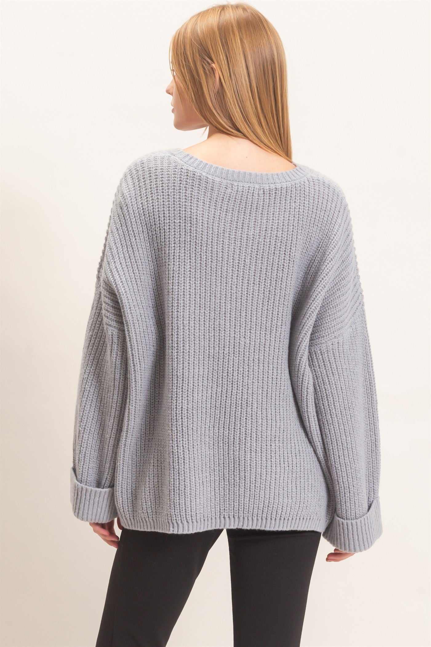 Wholesale Ribbed Knit Patch Pocket Sweater Sweaters HF26F177 H.GRAY HYFVE
