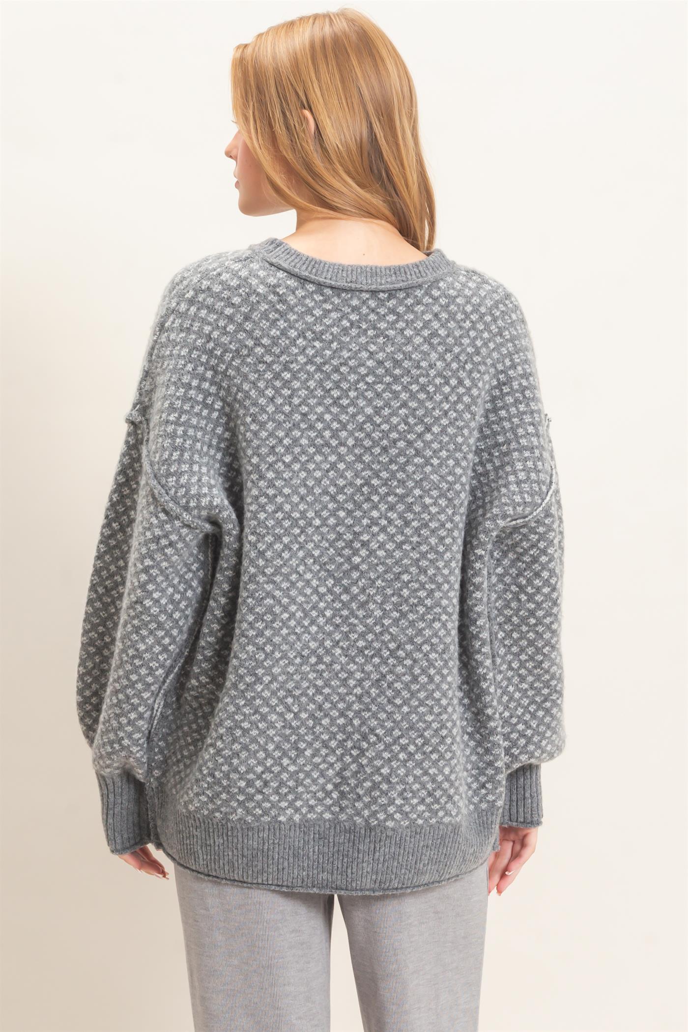 Wholesale Diamond Jacquard Knit Sweater Sweaters HF26E891 GRAY HYFVE