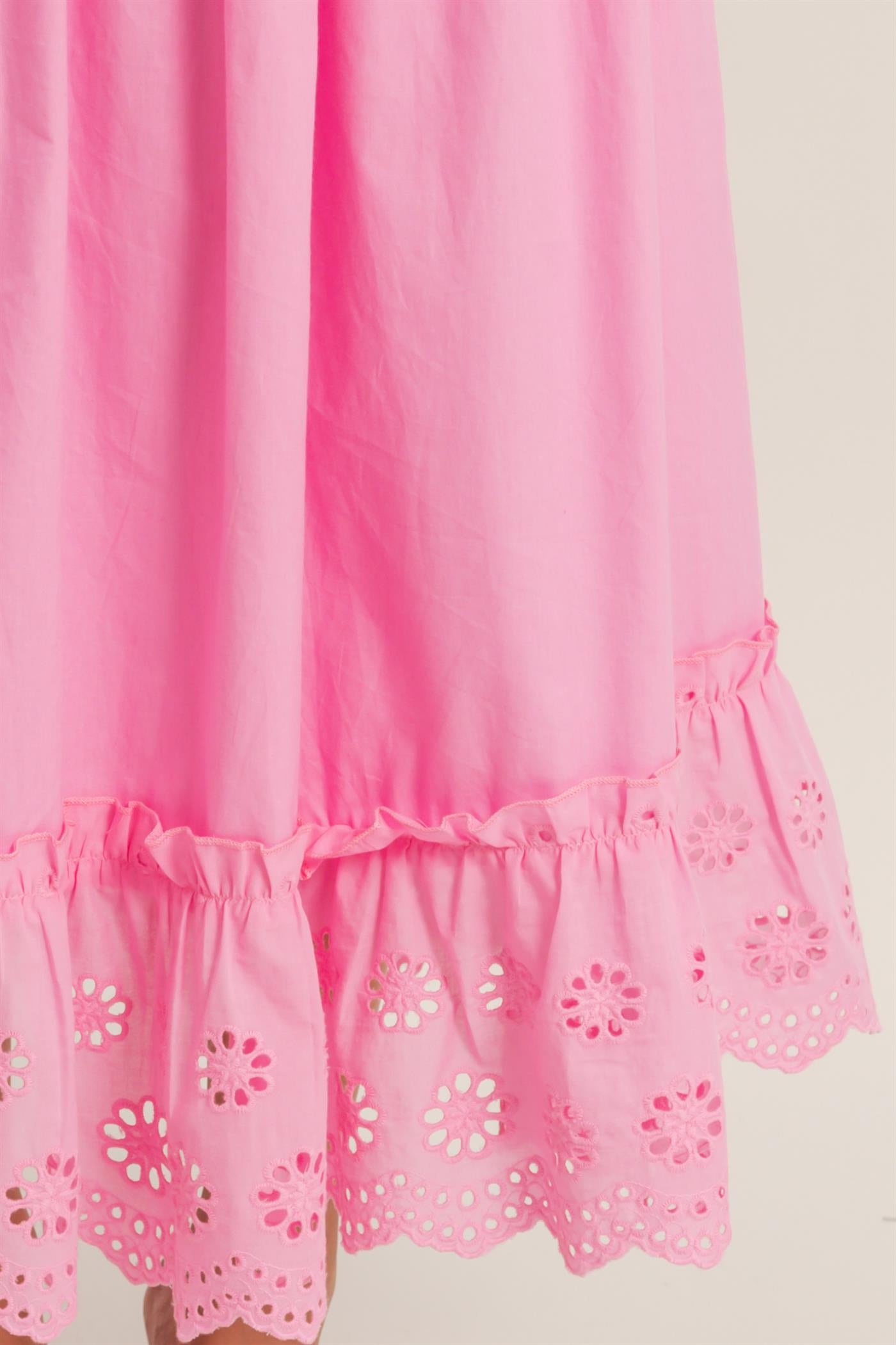 Wholesale Tiered Eyelet Maxi Skirt Skirts HF26C313 PINK HYFVE
