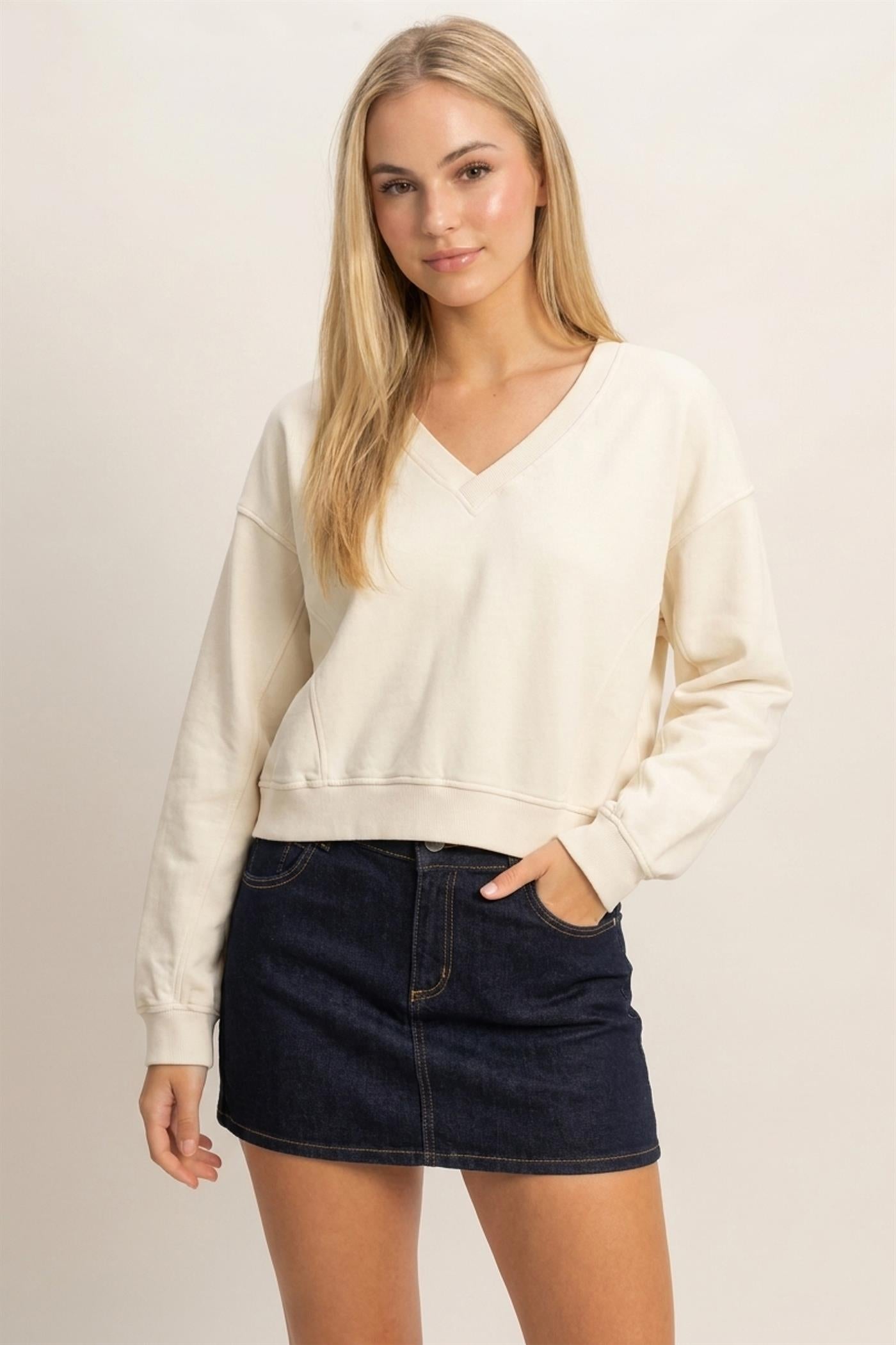 Wholesale Snow Wash V-Neck Sweatshirt Sweatshirts DZ26C844 ALPACA DOUBLE ZERO