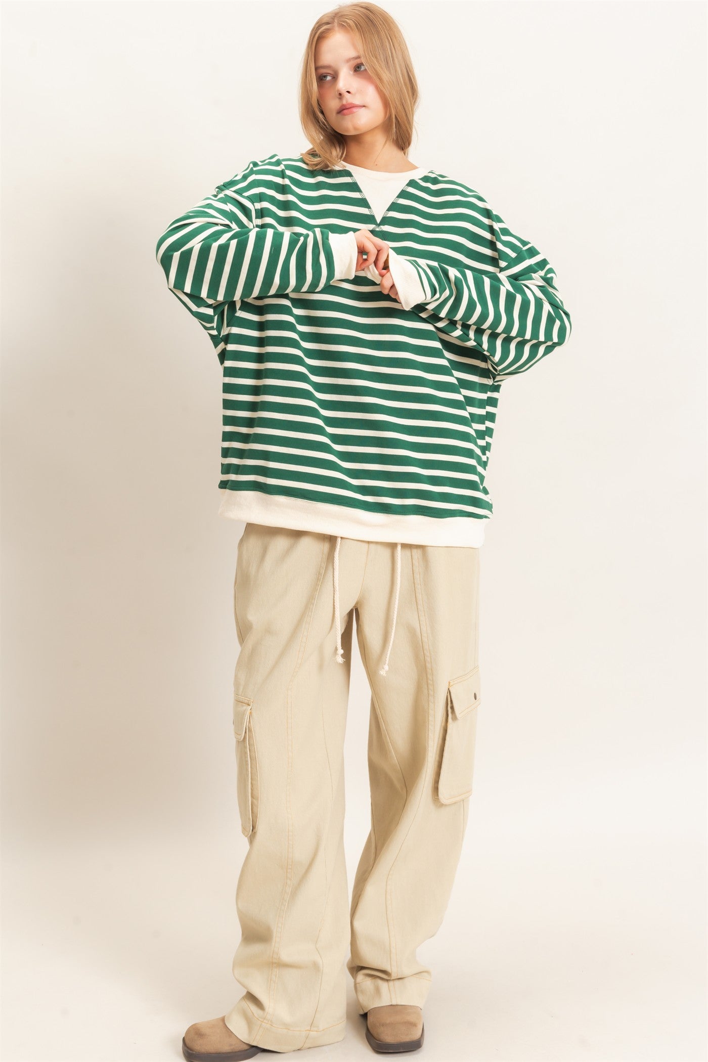 Wholesale Drawstring Cargo Denim Pants Pants HF26E182 BEIGE HYFVE