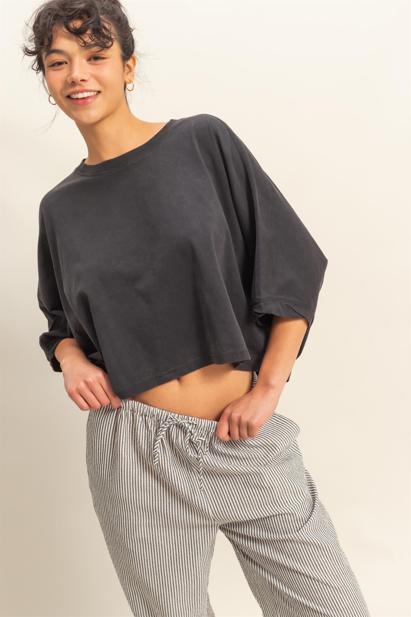 Wholesale Flowy Bat Wing Sleeves Knit Top Clothing Tops DZ25A797 BLACK DOUBLE ZERO