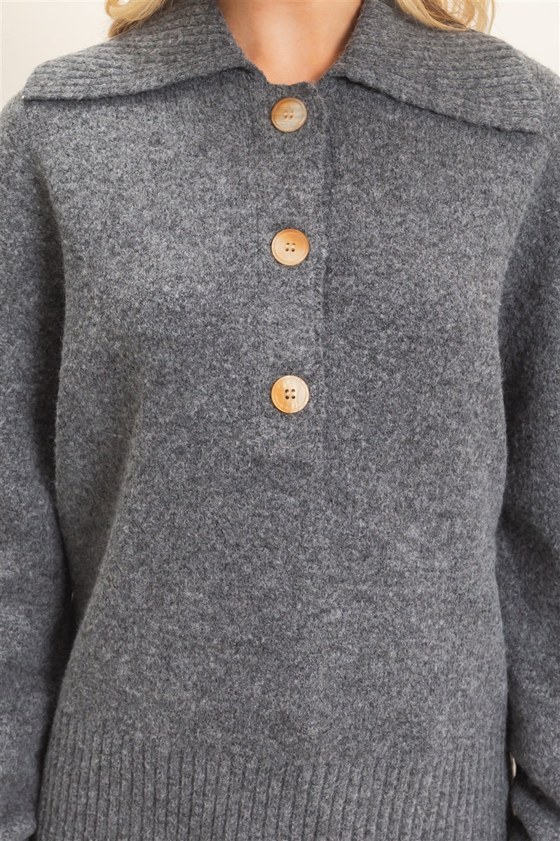 Wholesale Button-Up Collared Sweater Sweaters HF26E752 GRAY HYFVE