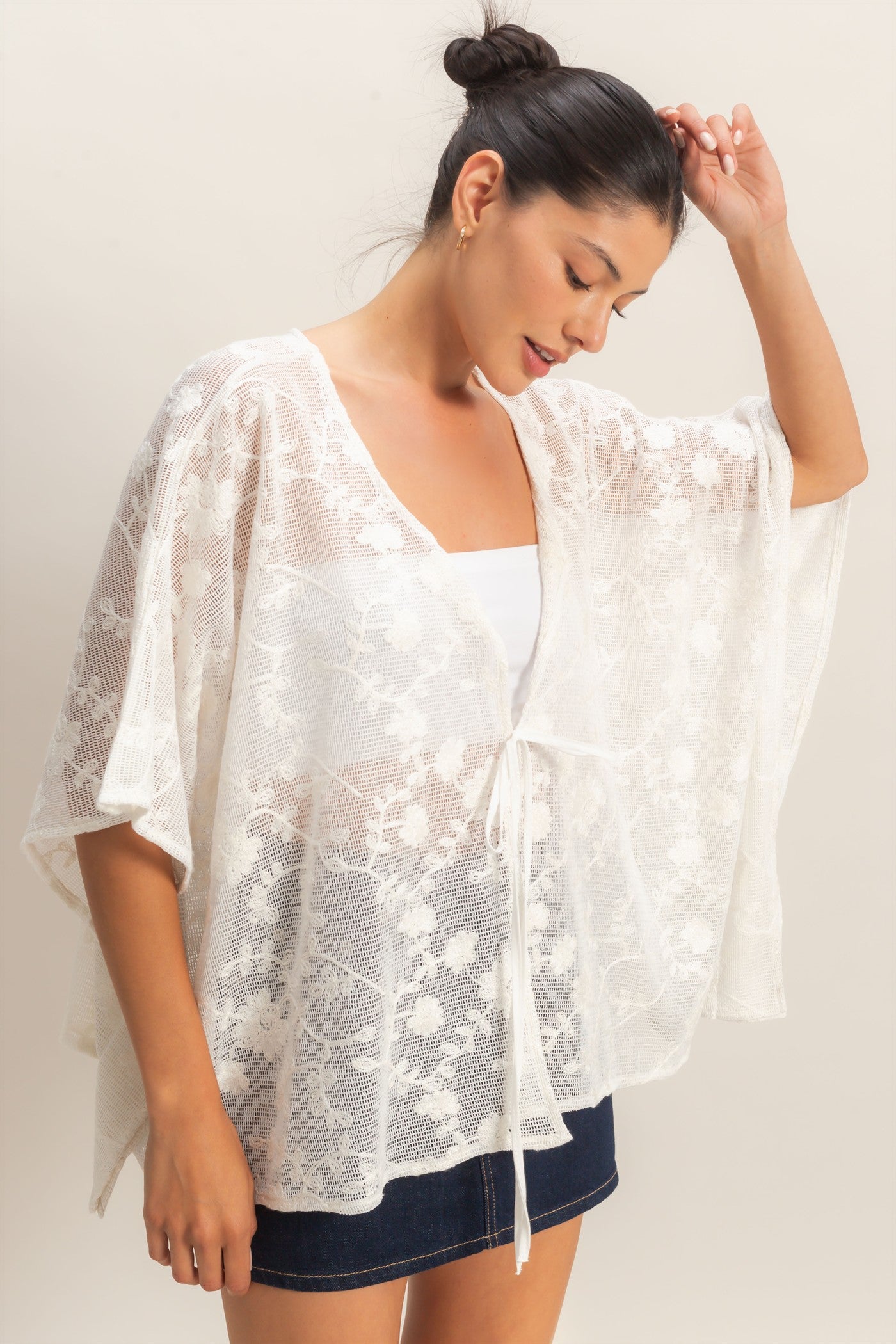 Wholesale Floral Lace Cover-Up Clothing Tops HF26C196 WHITE HYFVE