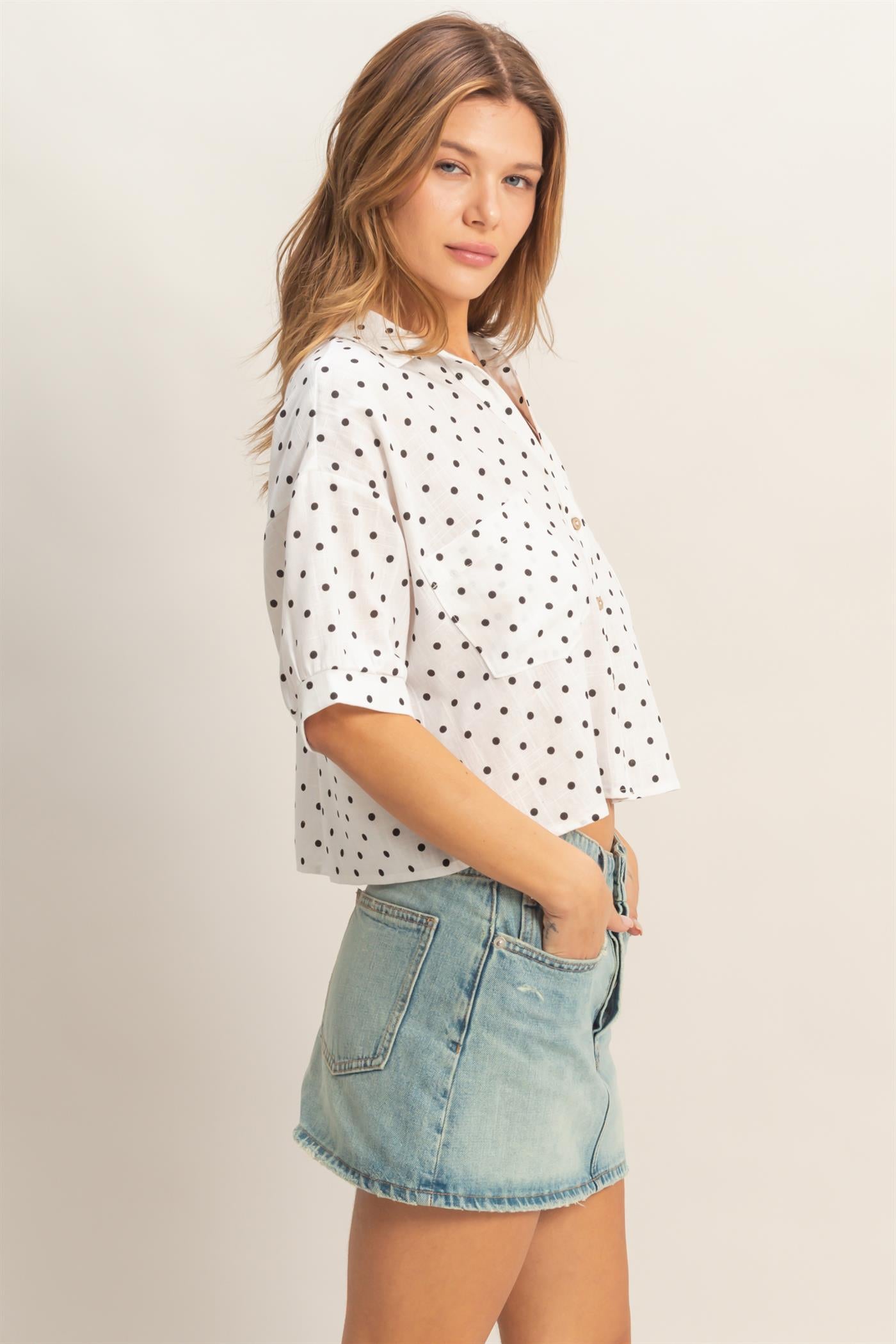 Wholesale Polka Dot Button-Up Shirt Shirts HF26E417-D WHITE HYFVE