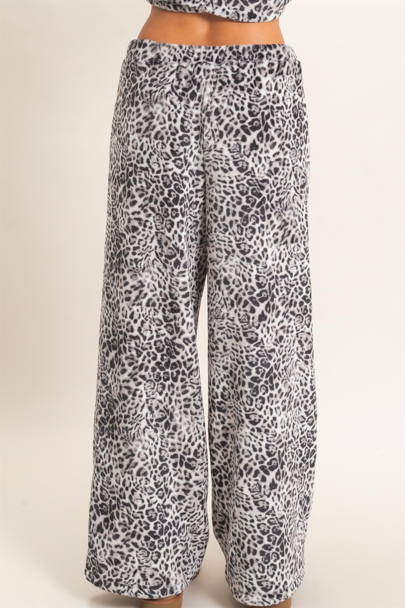 Wholesale Leopard Print Fleece Wide-Leg Pants Pants DZ26E829 GRAY DOUBLE ZERO