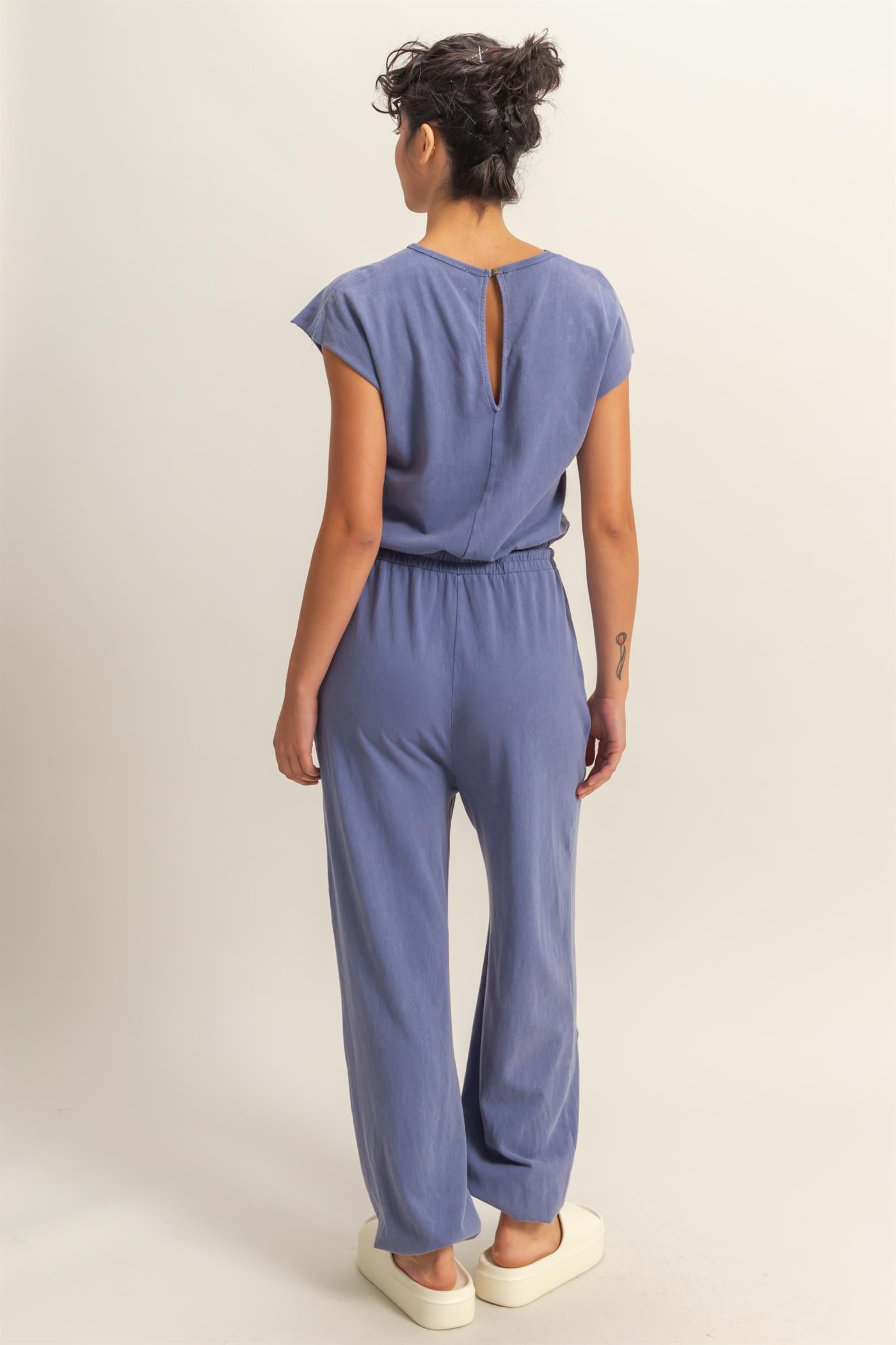 Wholesale Short Sleeve Casual Jumpsuit Clothing DZ24C619 DUSTY INDIGO DOUBLE ZERO