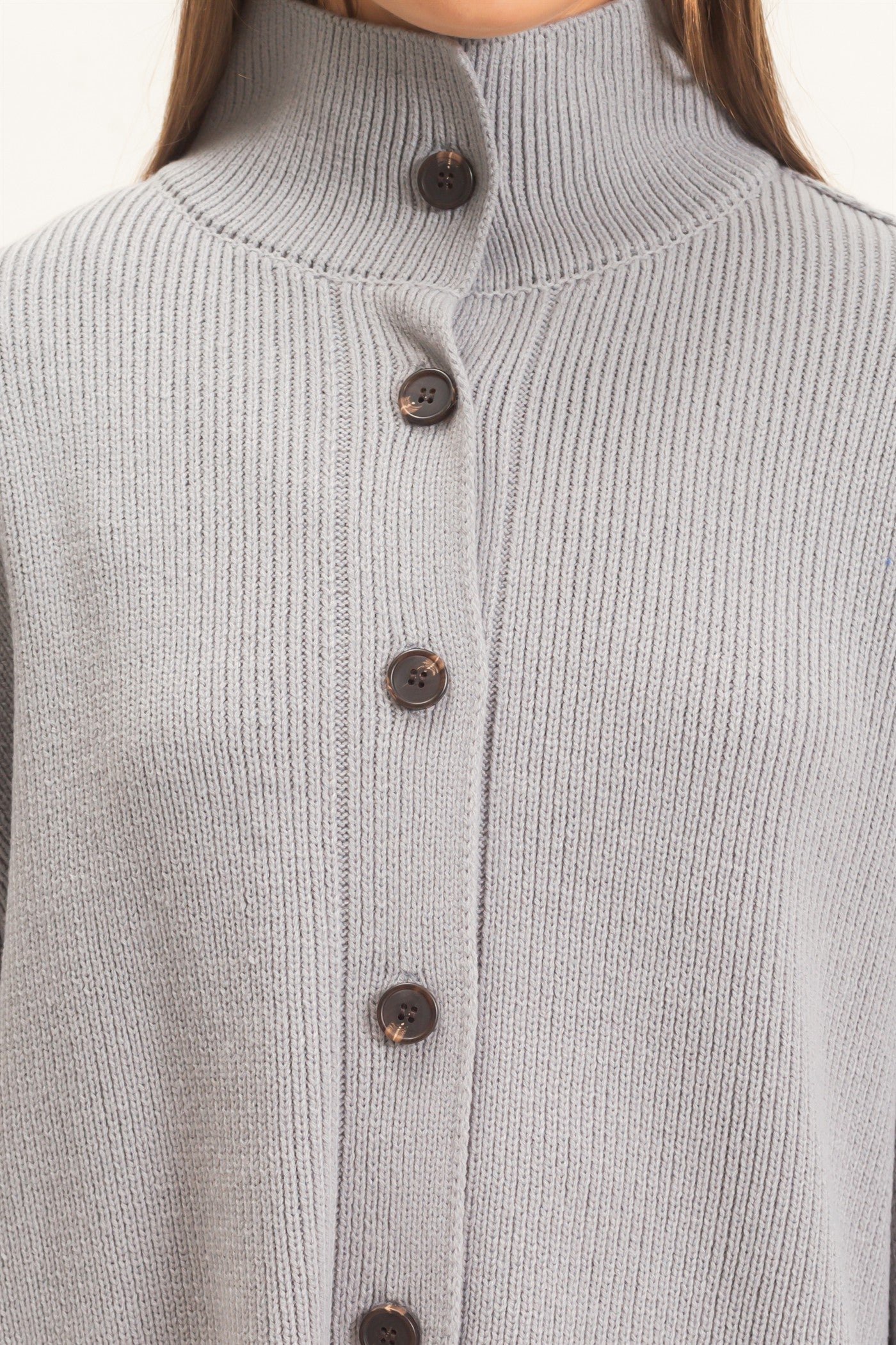 Wholesale High Neck Oversized Cardigan Cardigans DZ26E280 GRAY DOUBLE ZERO