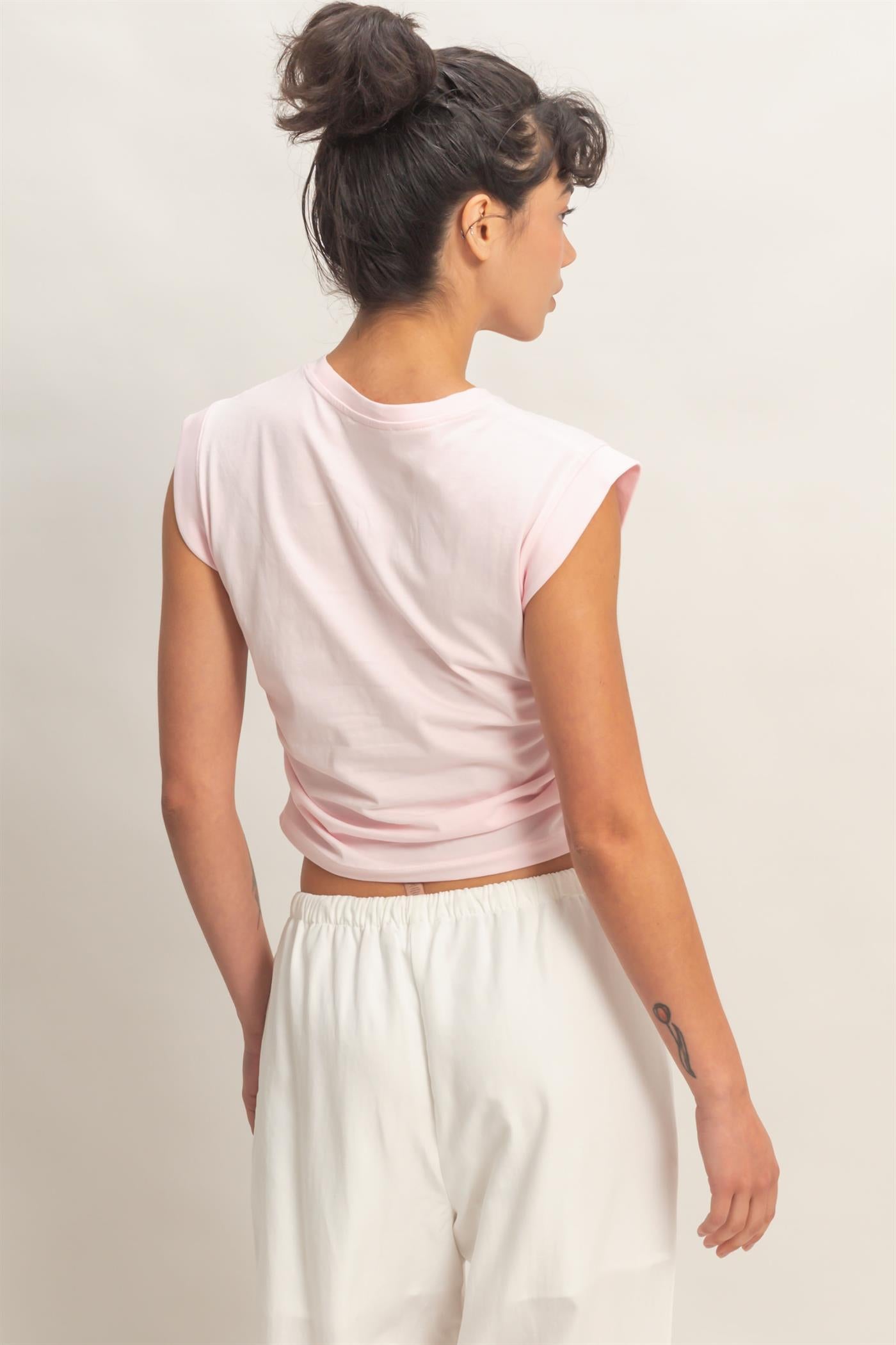Wholesale Ruched Waist Sleeveless Cotton Top Clothing Tops DZ26C520 SOFT PINK DOUBLE ZERO