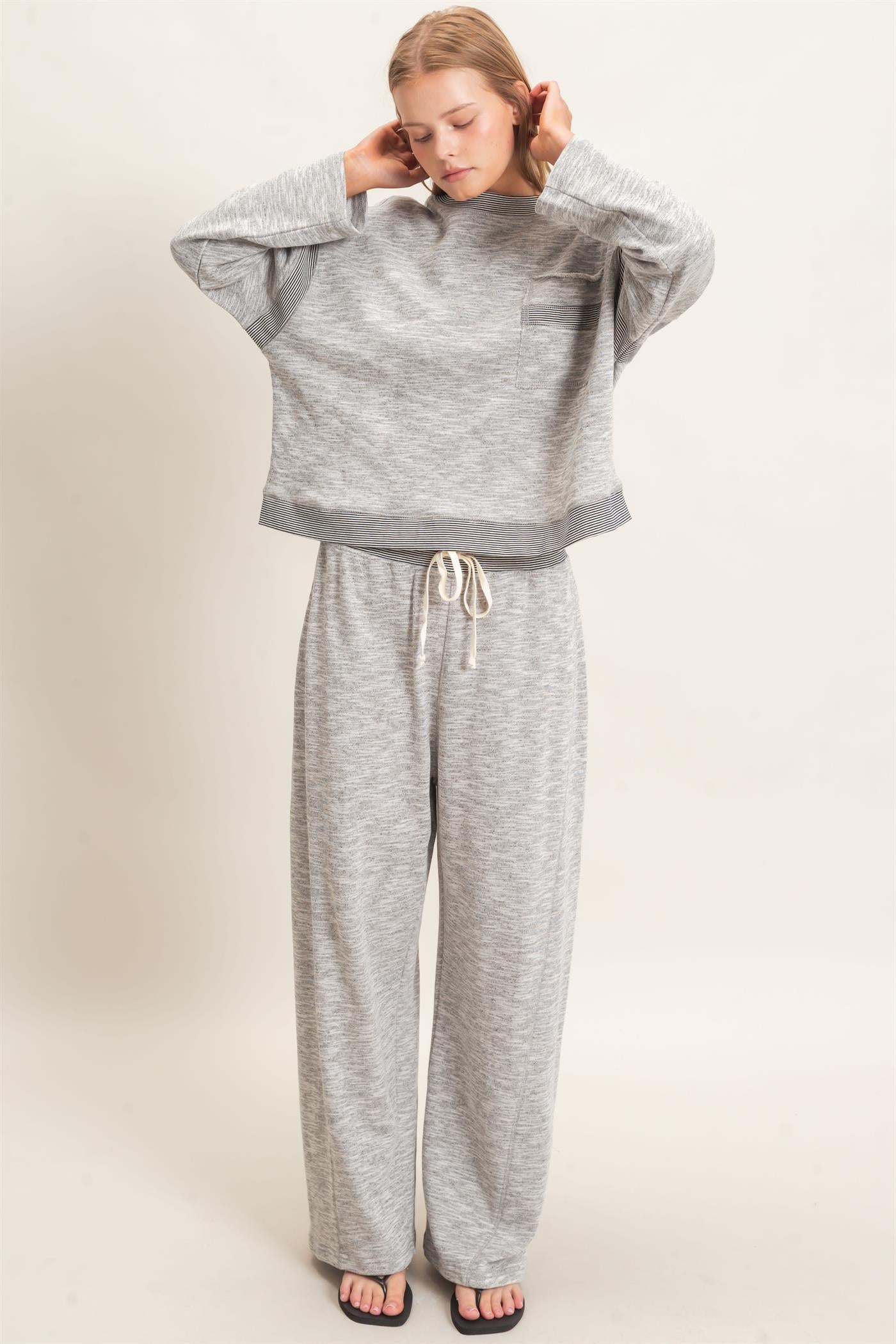 Wholesale Striped Waist Drawstring Pants Pants HF26E558 HEATHER GRAY HYFVE