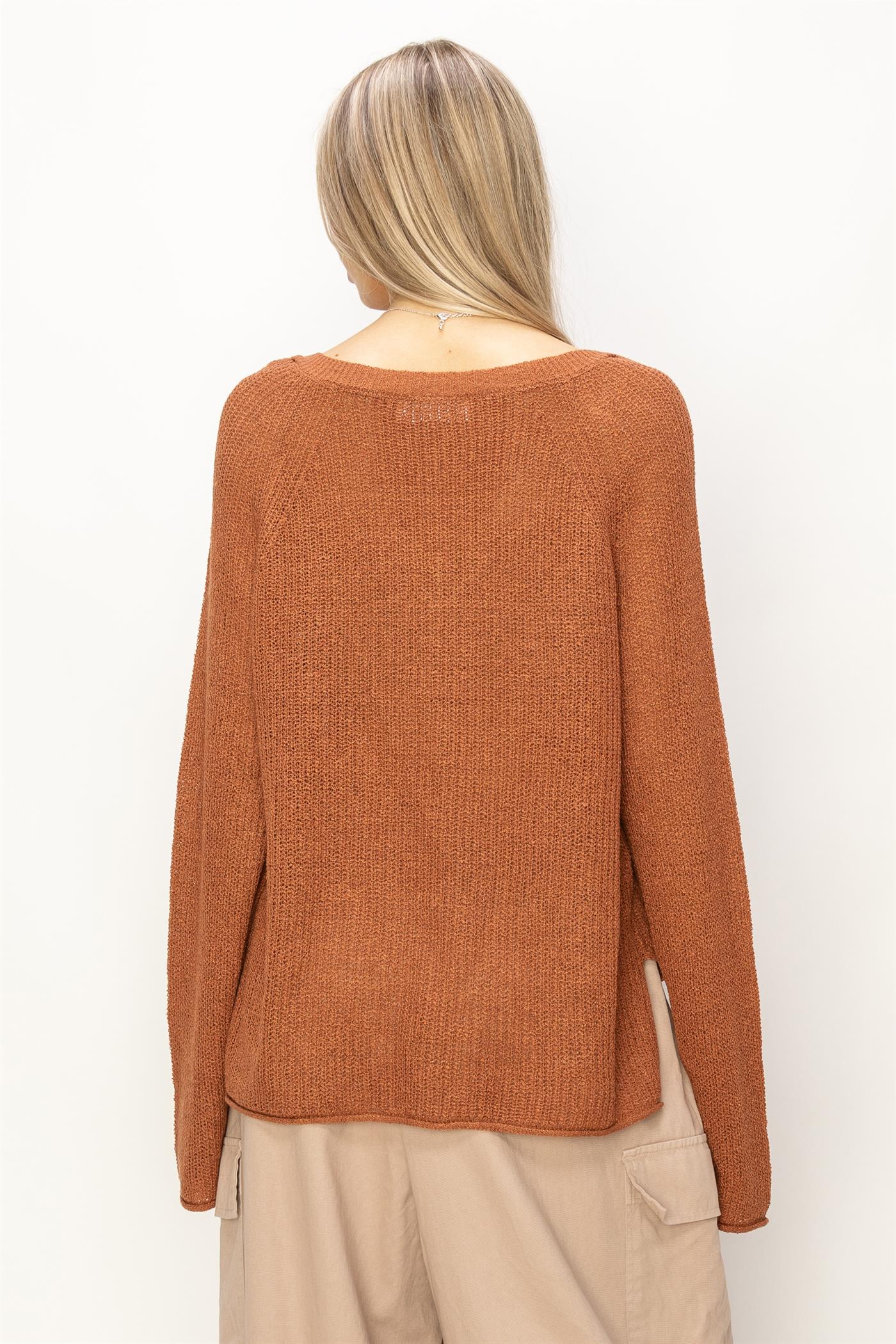 Wholesale Long Sleeve Oversized Sweater Clothing Tops DZ24A852 BAKED CLAY DOUBLE ZERO