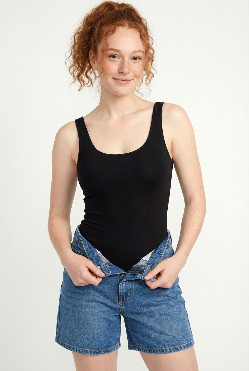 Wholesale Scoop Neck Tank Bodysuit Clothing Tops DZ24A855-D BLACK DOUBLE ZERO