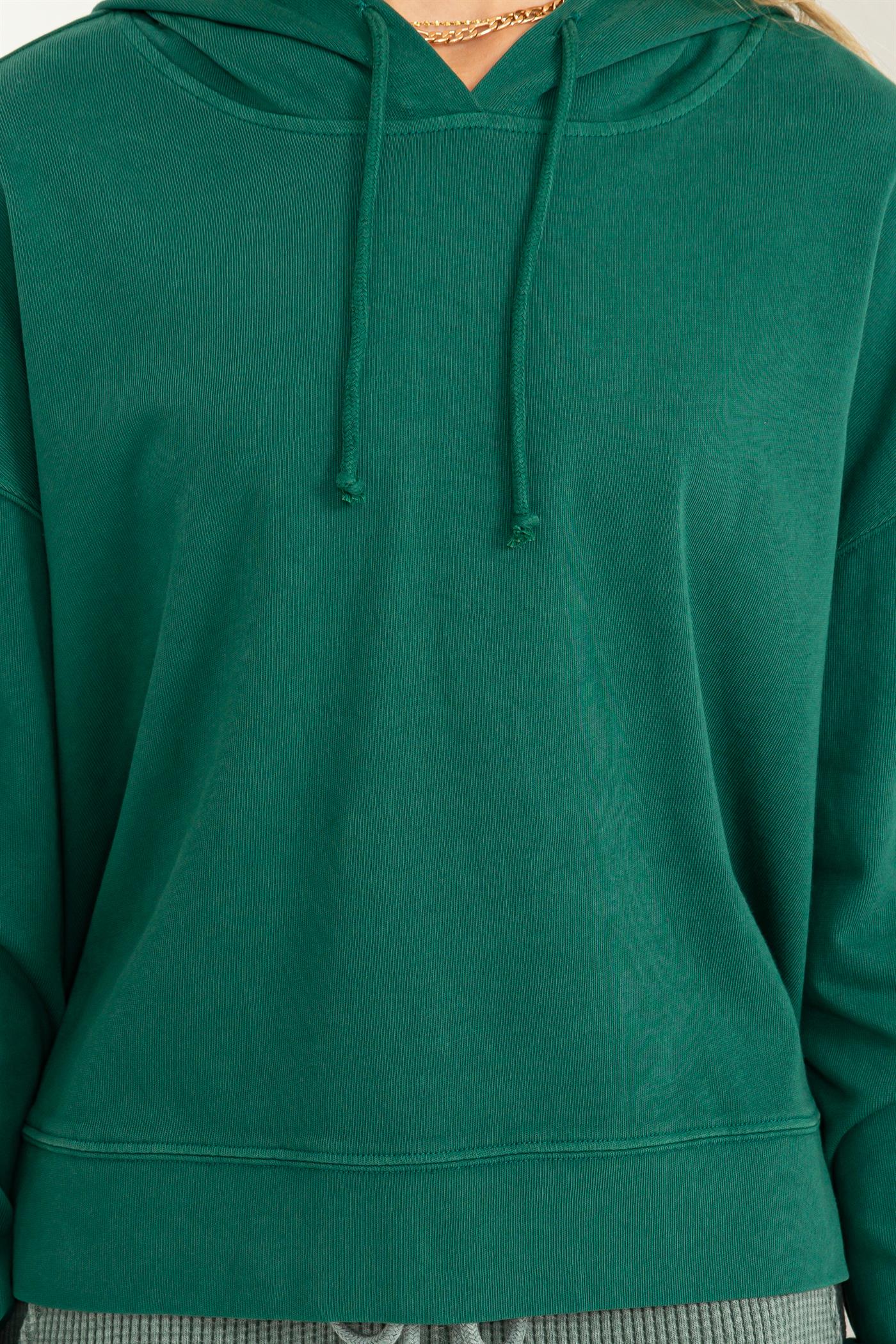 Wholesale Long Sleeve Drawstring Hoodie Clothing Tops DZ23E999 PINE GREEN DOUBLE ZERO