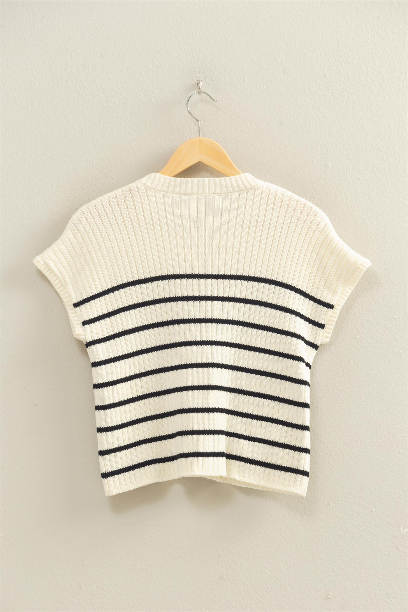 Wholesale Sleeveless Ribbed Striped Knit Top Clothing Tops DZ26A209 BLACK DOUBLE ZERO