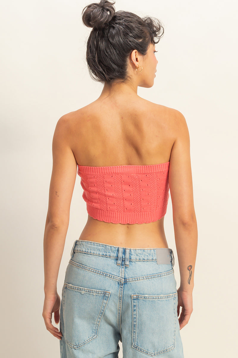 Wholesale Strapless Pointelle Crop Top Clothing Tops DZ23A821 CORAL DOUBLE ZERO