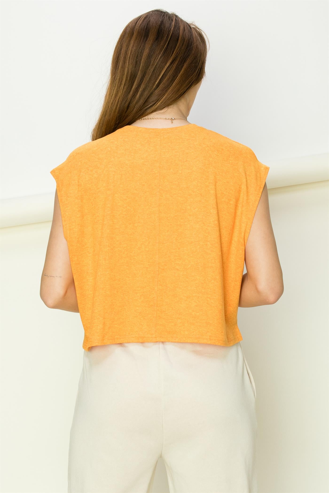 Wholesale Crew Neck Cropped Top Clothing Tops DZ22E688 VIBE ORANGE DOUBLE ZERO