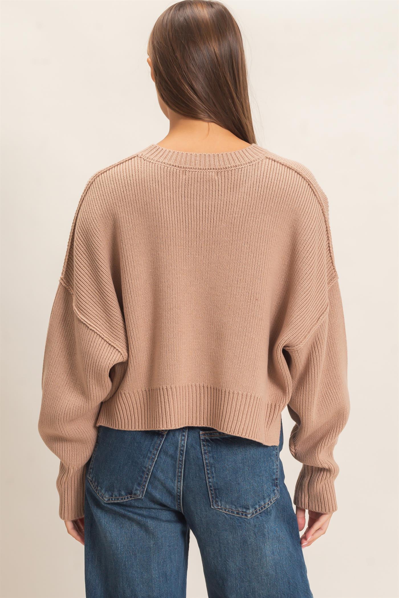 Wholesale Ribbed Drop Shoulder Sweater Sweaters DZ26C982 DARK TAUPE DOUBLE ZERO