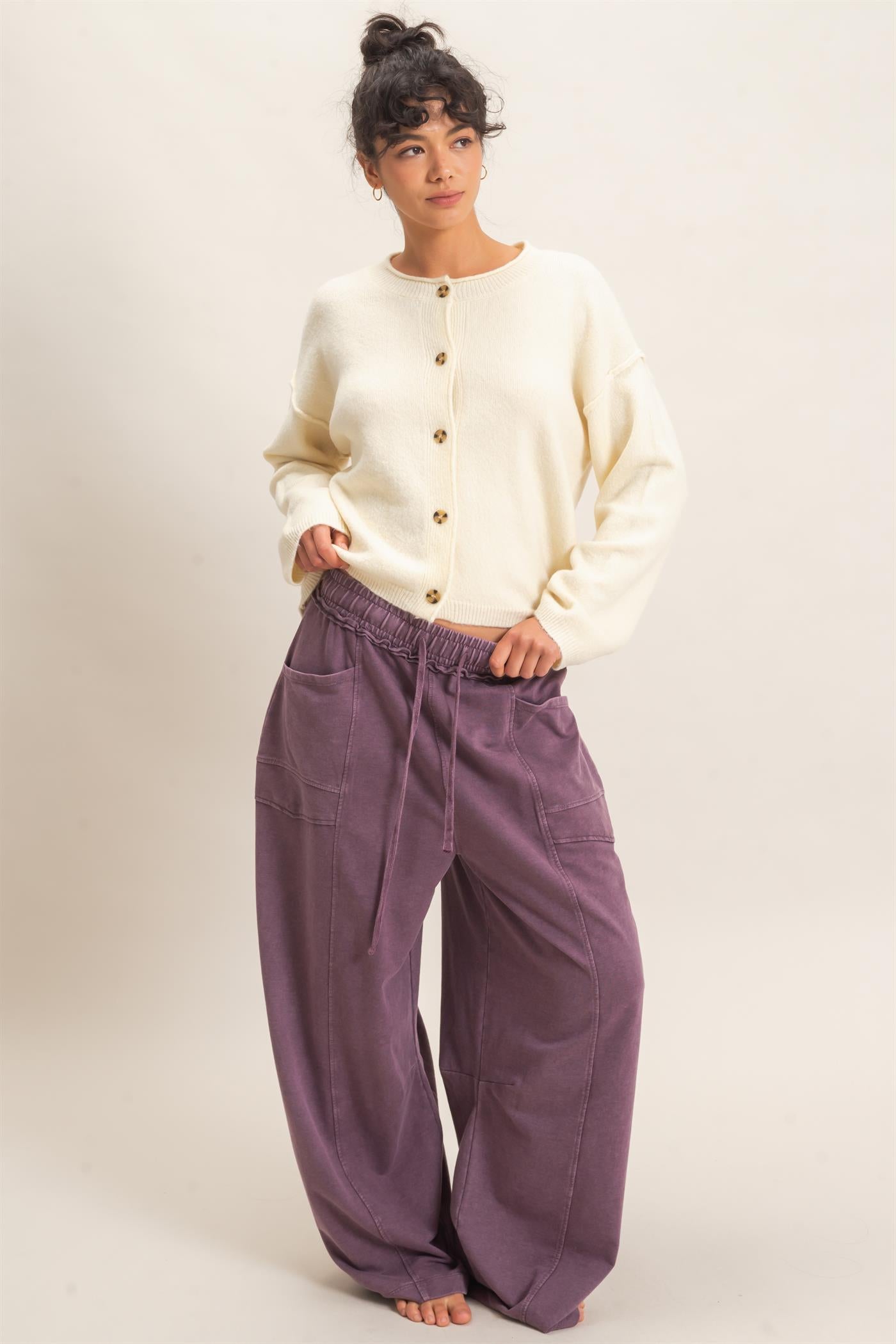 Wholesale Mineral Washed Barrel Sweatpants Pants DZ26F246 DARK CHERRY DOUBLE ZERO