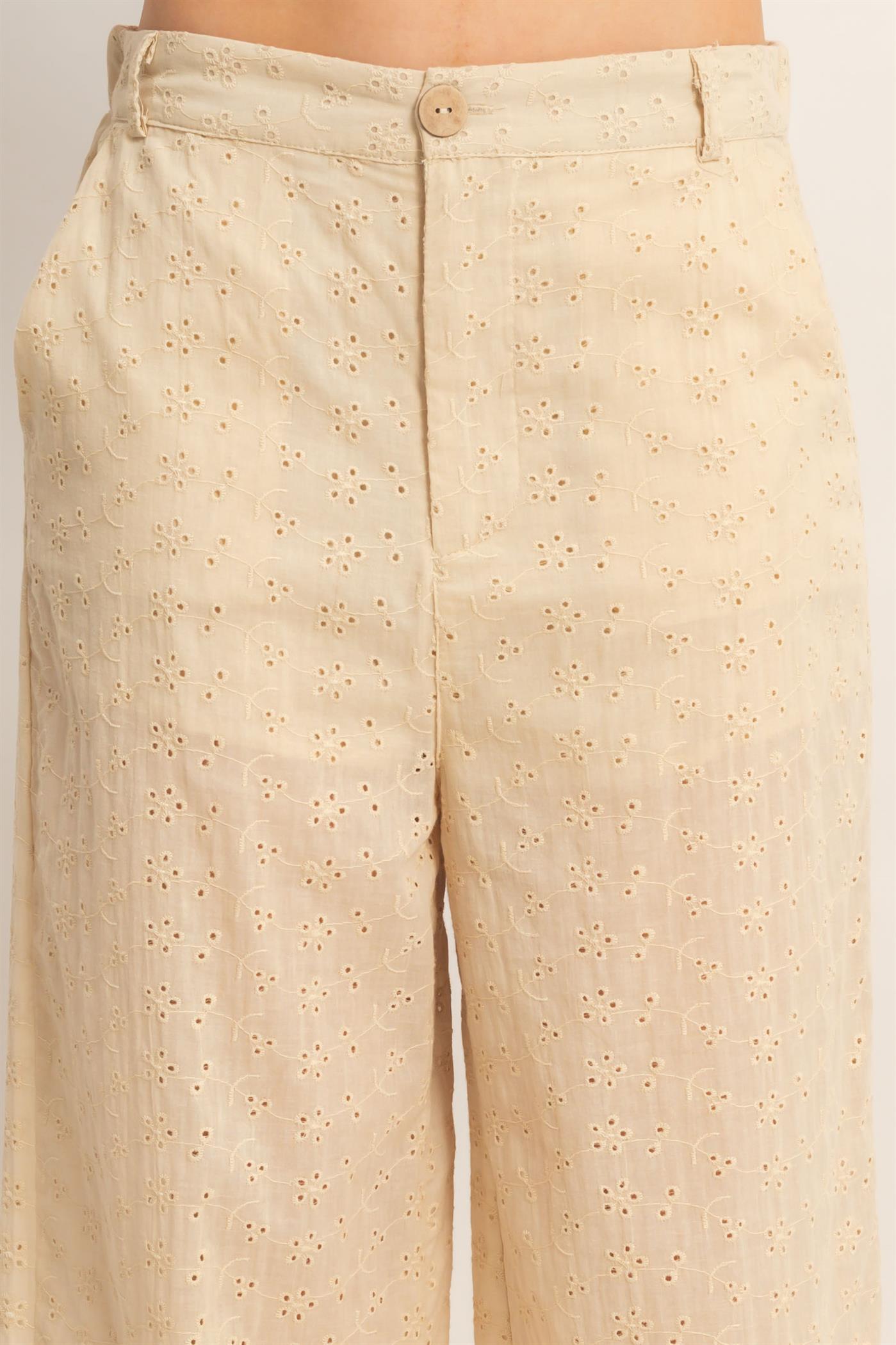 Wholesale Floral Eyelet Pants Pants HF26C542 NATURAL HYFVE