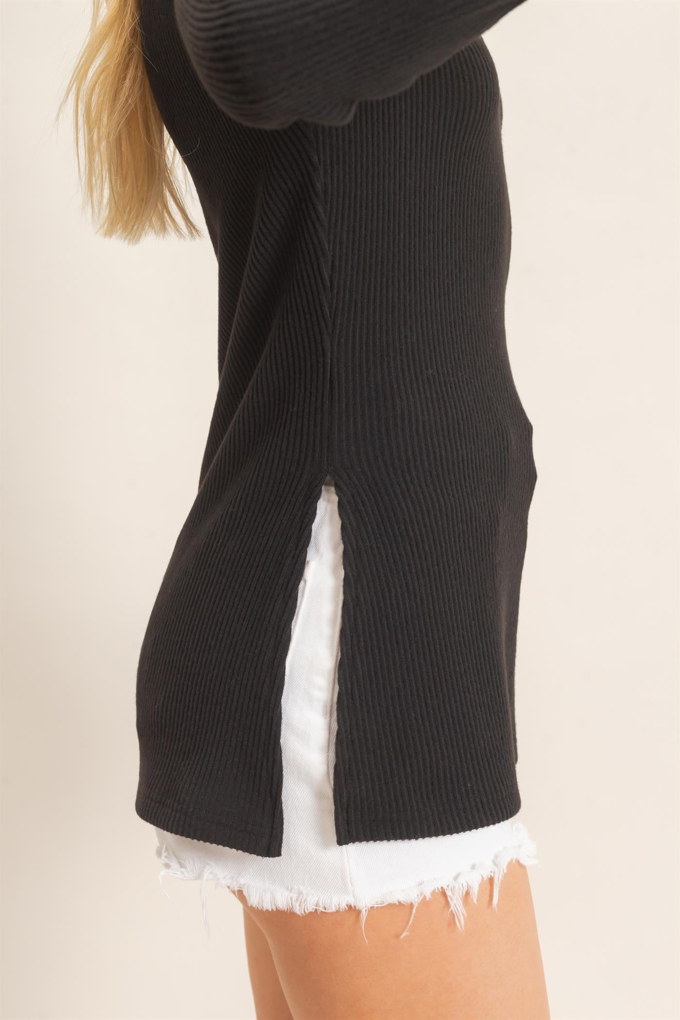 Wholesale Ribbed Crew Neck Sweater Clothing Tops HF26F034 BLACK HYFVE