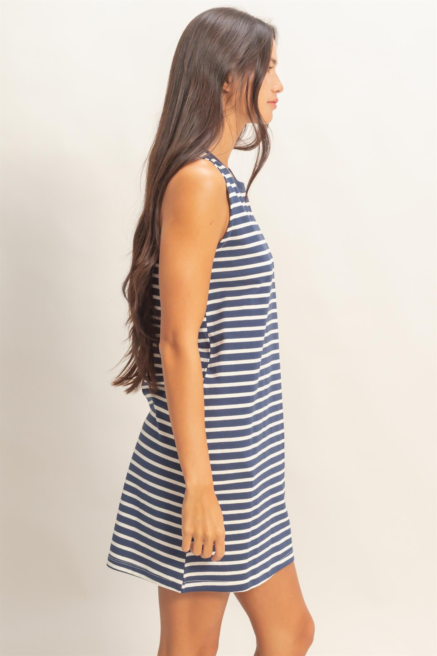 Wholesale Striped Sleeveless Mini Dress Dresses DZ26C068 NAVY DOUBLE ZERO