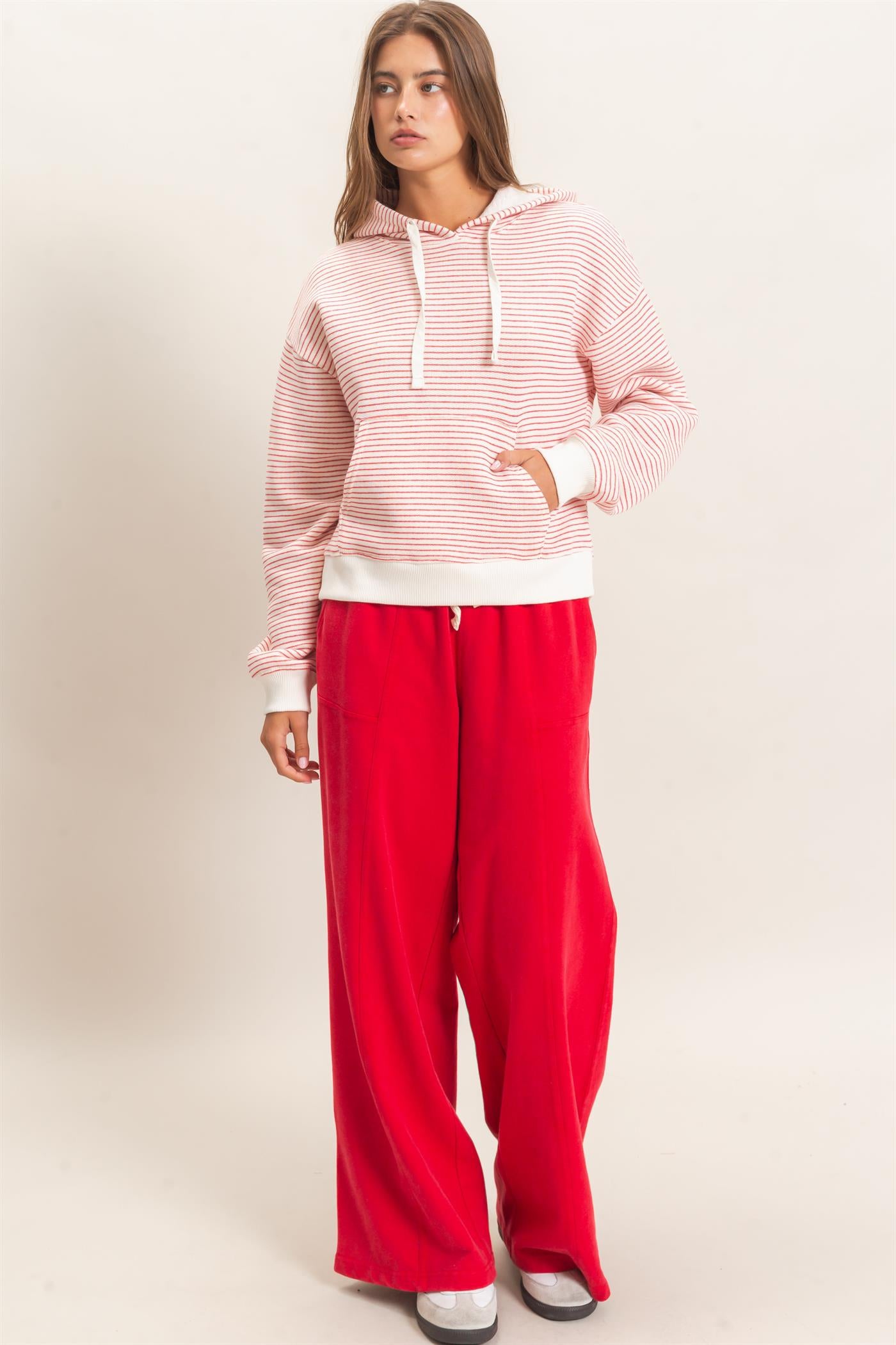 Wholesale Striped French Terry Hoodie Hoodies DZ26C619 RED DOUBLE ZERO