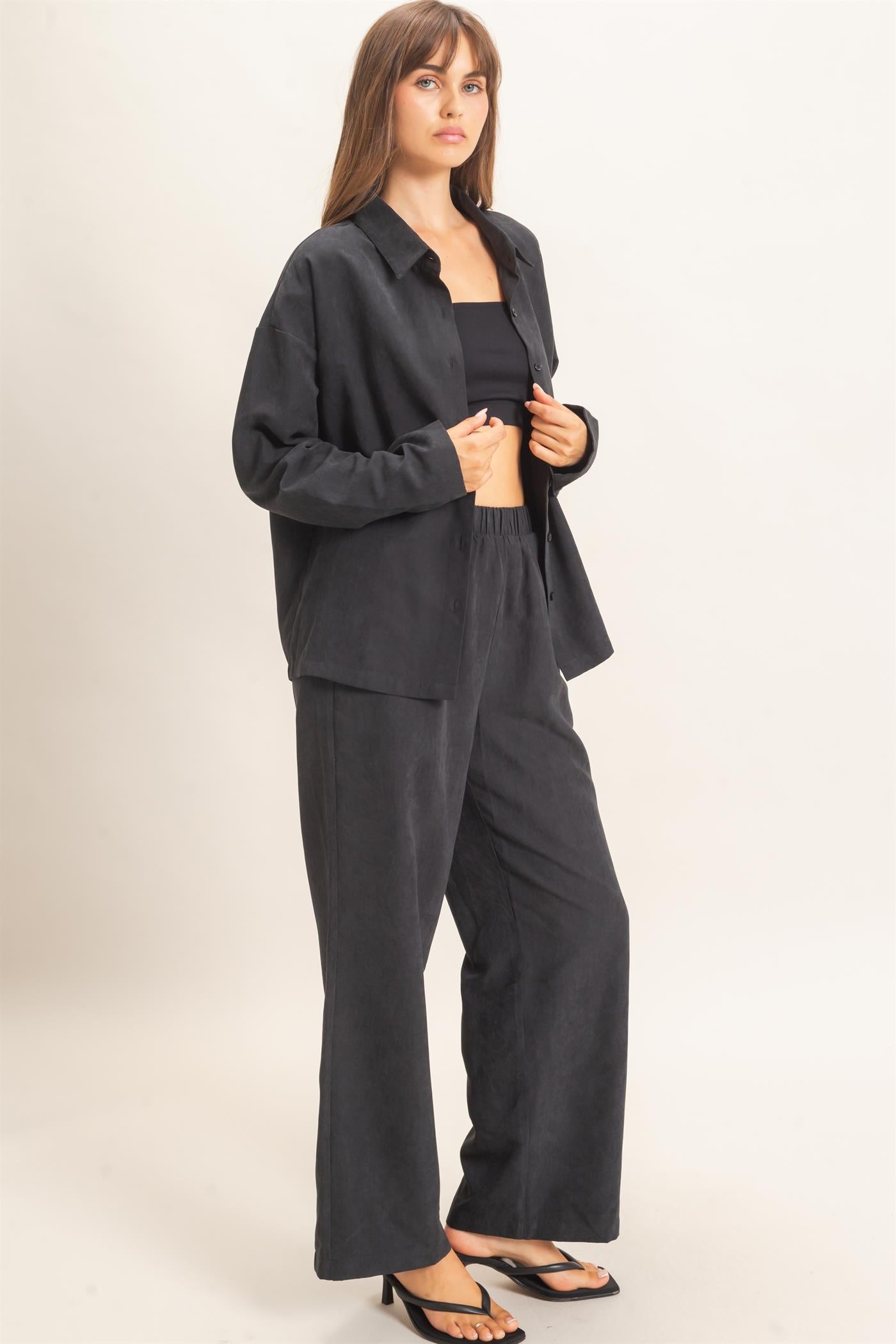 Wholesale Button-Up Shirt And Pants Set Clothing HF26C825-SET BLACK HYFVE