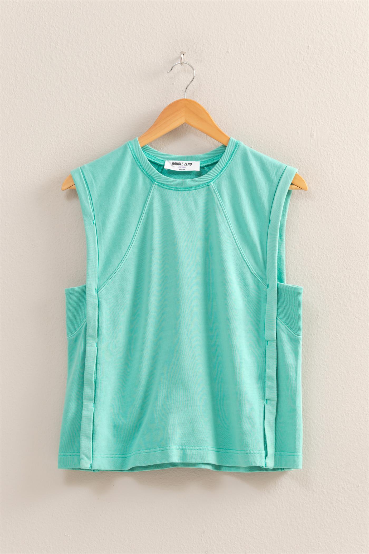 Wholesale Round Neck Sleeveless Boxy Top Clothing Tops DZ25C561 TURQUOISE DOUBLE ZERO
