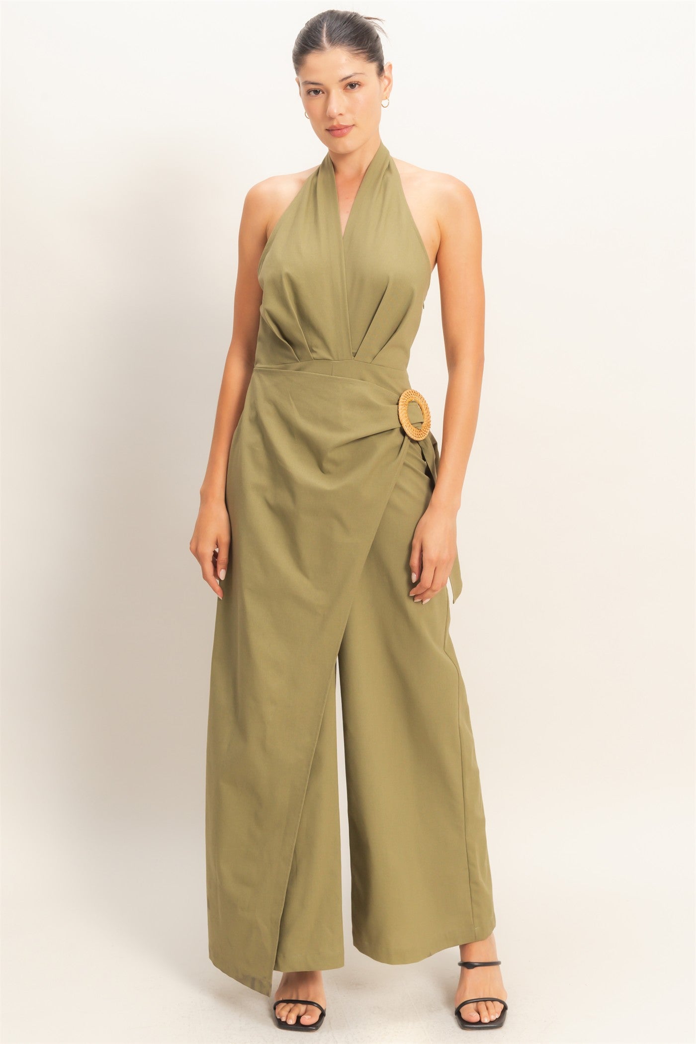 Wholesale Halter Wrap Jumpsuit Clothing HF26C374 OLIVE HYFVE