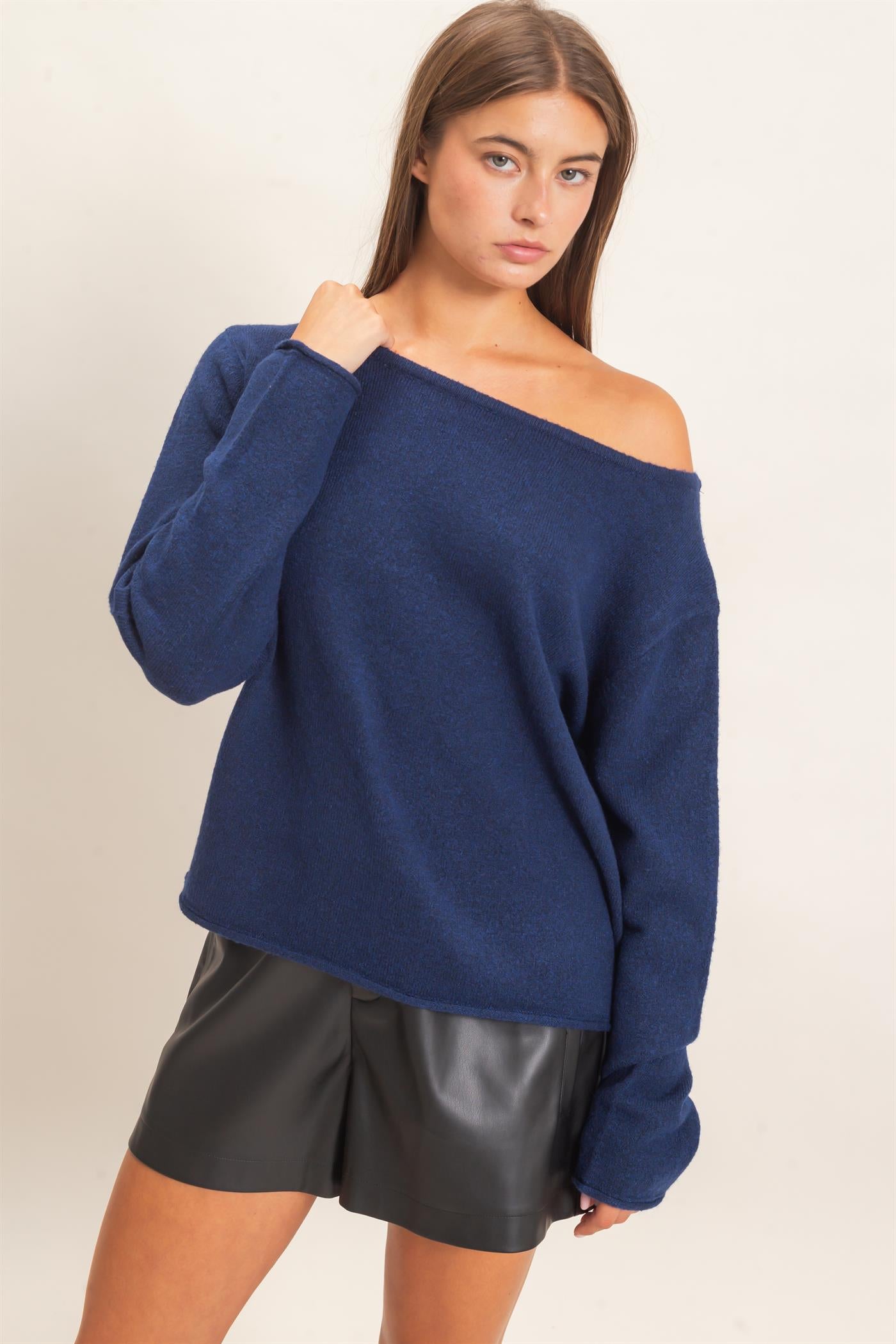 Wholesale Off The Shoulder Sweater Sweaters DZ26E652 NAVY DOUBLE ZERO